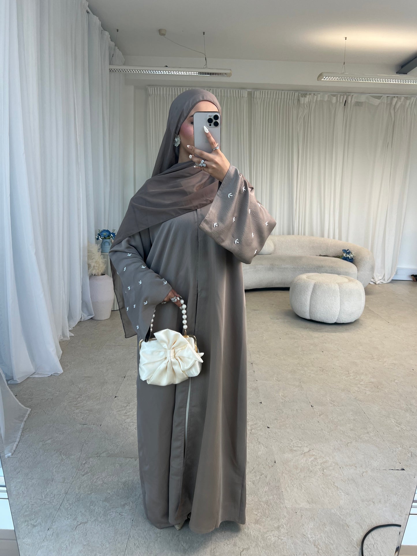 Dina handwork pearls buttoned abaya