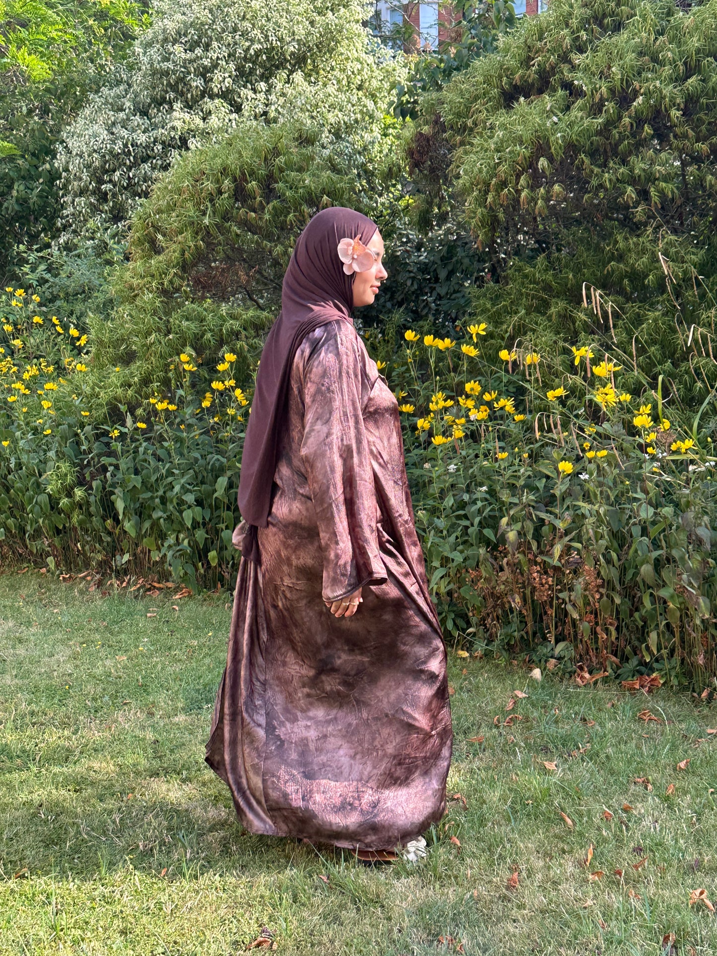 Bow tie up marble printed abaya