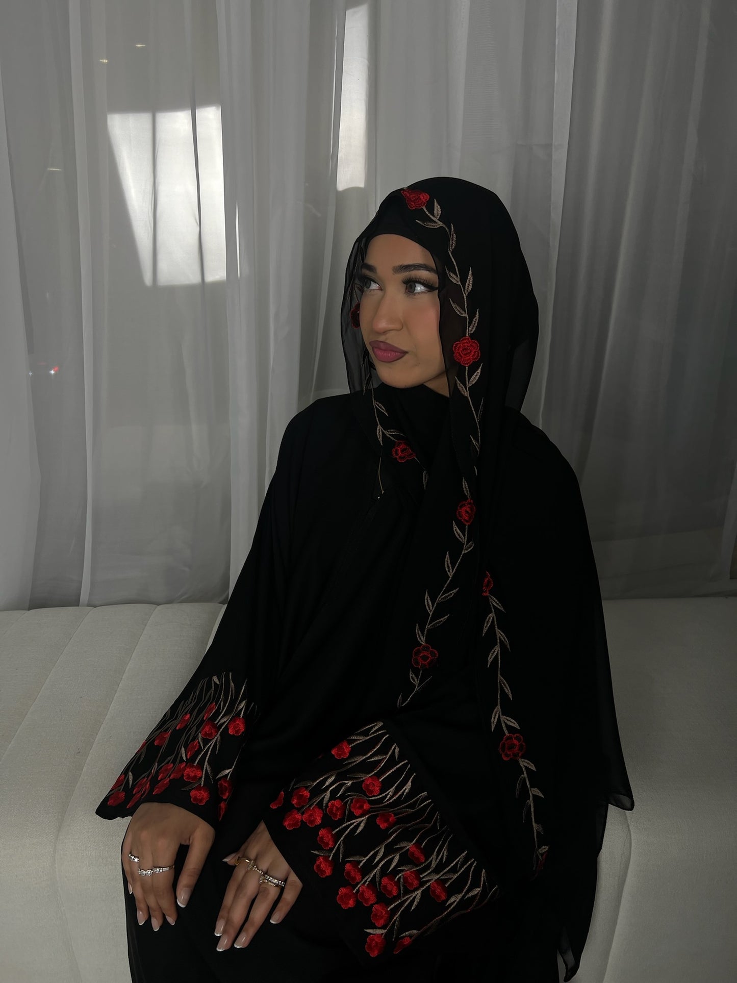Zahra embroidery abaya with matching embroidery hijab