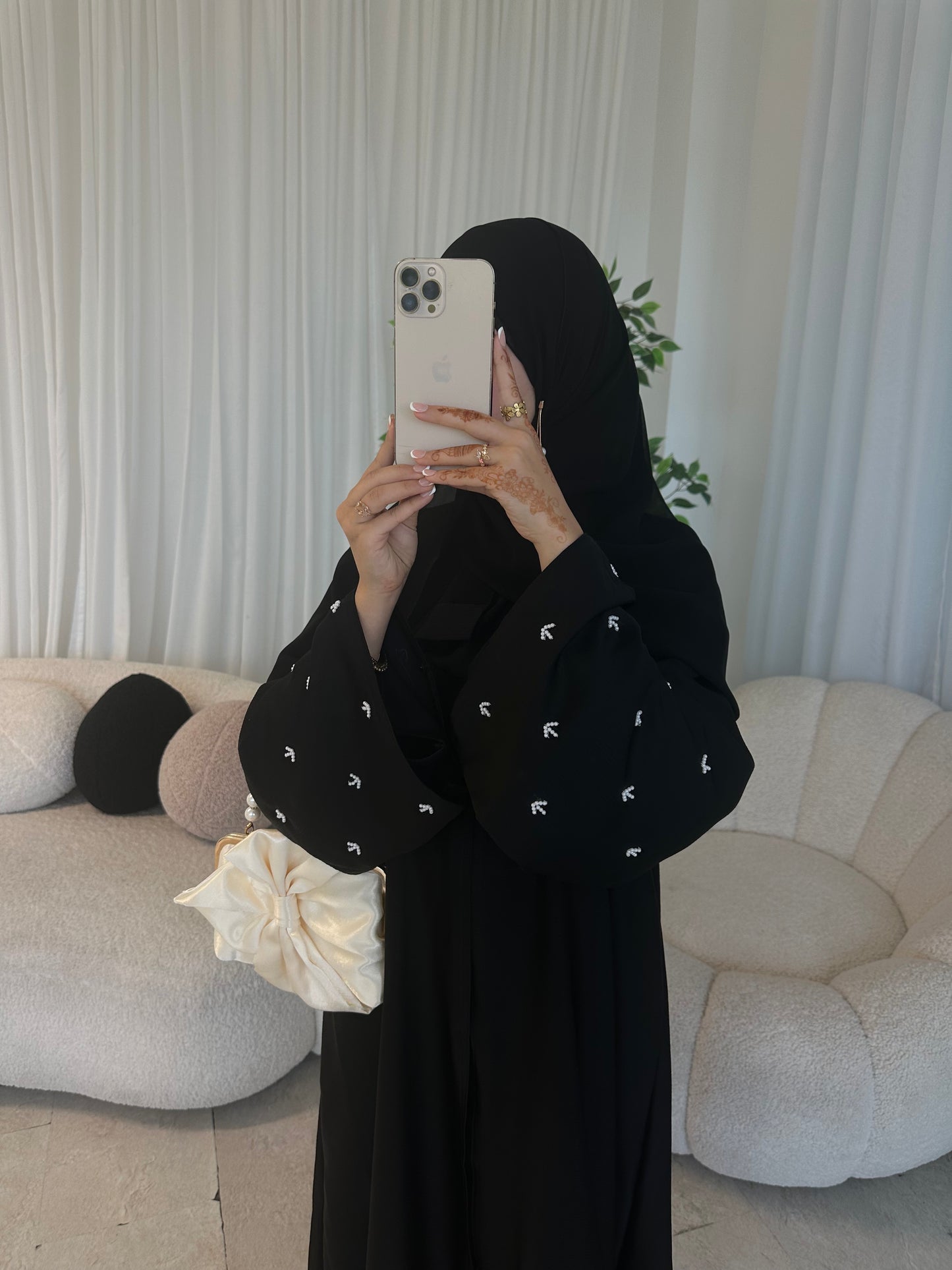 Dina handwork pearls buttoned abaya