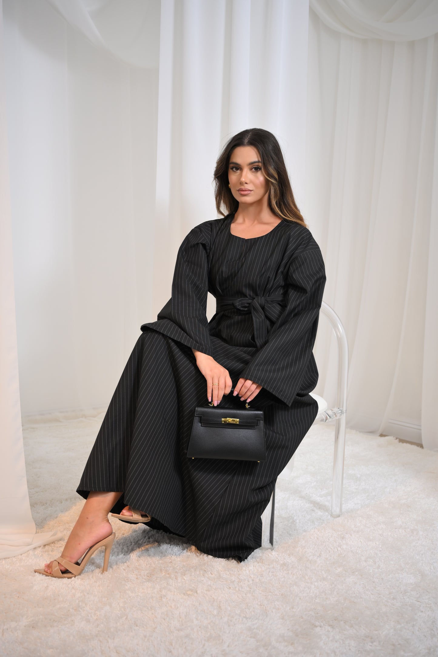Leena formal pinstripe closed abaya
