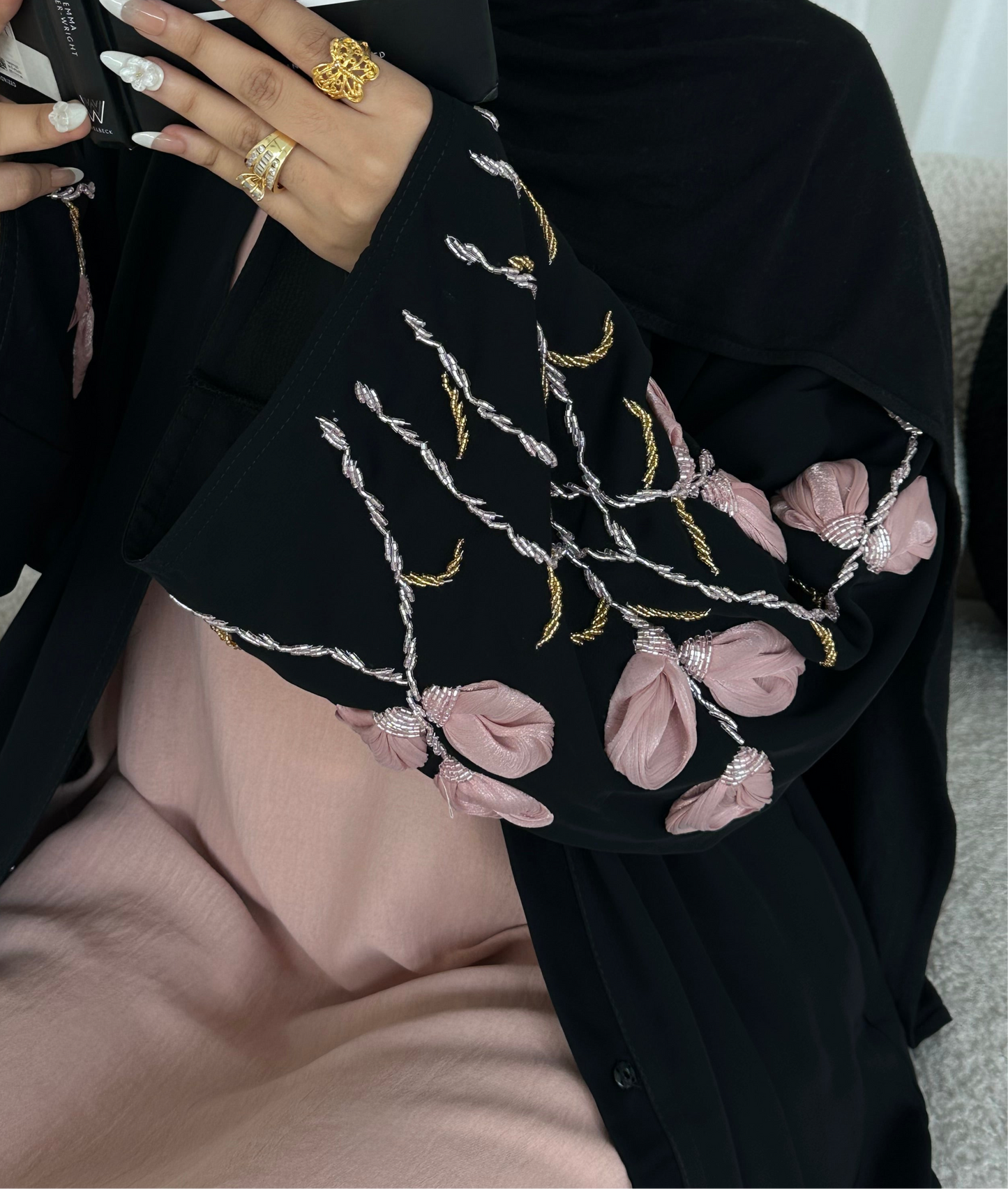 Tafiza handwork floral buttoned abaya LIMITED EDITION