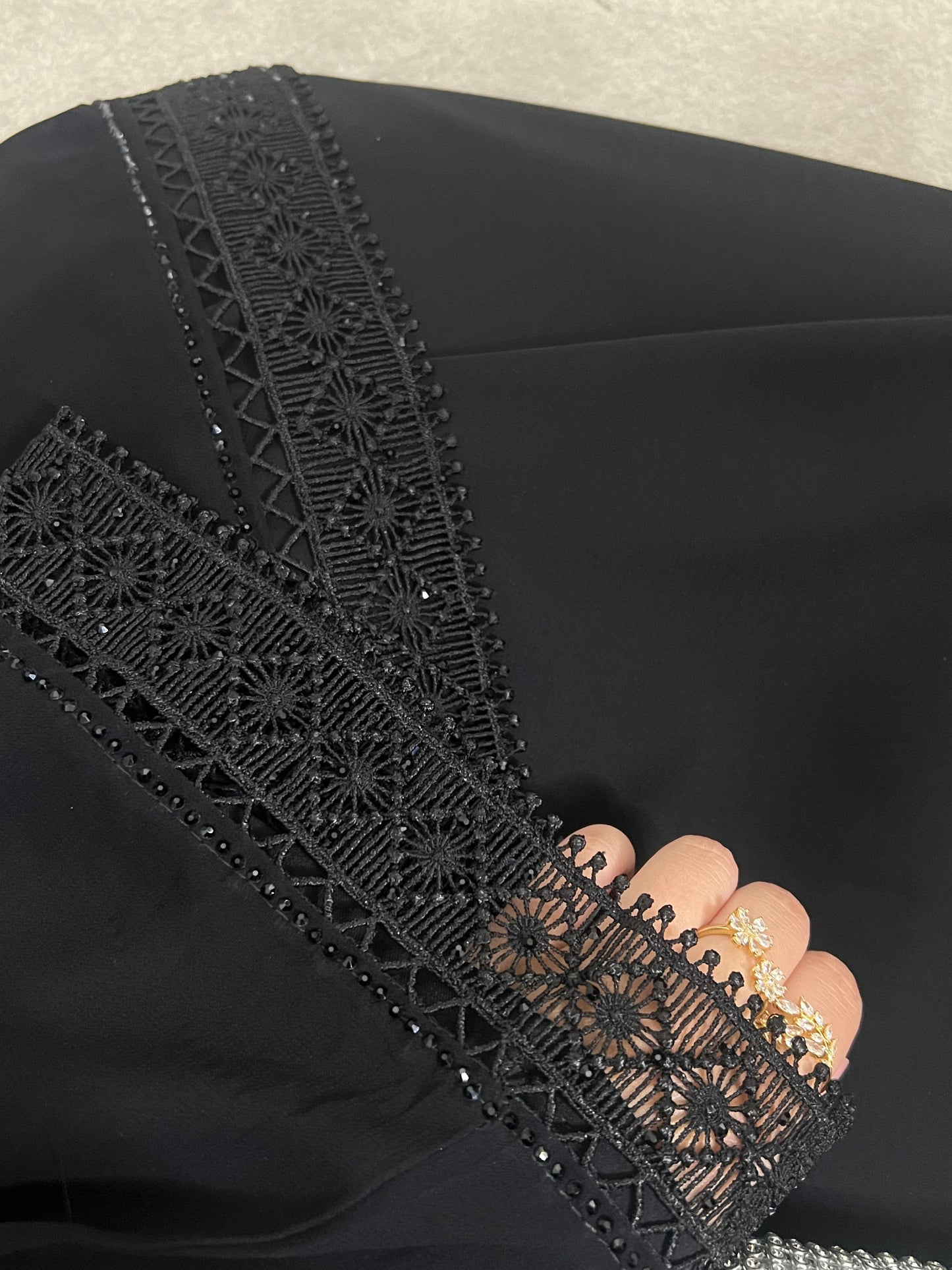 Ayah chiffon black gems abaya with inner slip dress