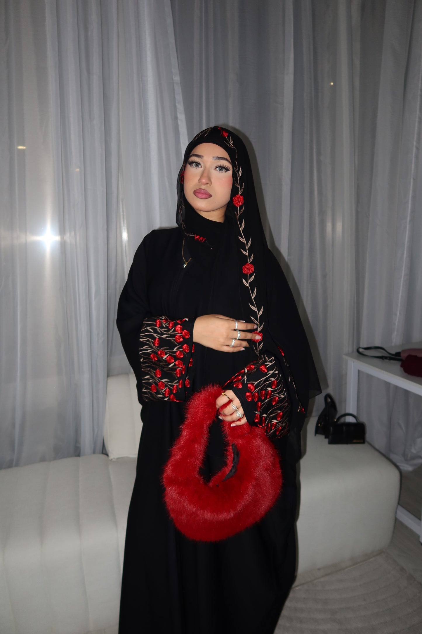 Zahra embroidery abaya with matching embroidery hijab