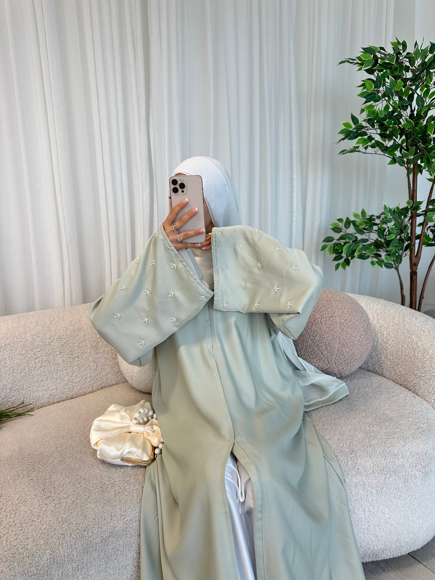 Dina handwork pearls buttoned abaya