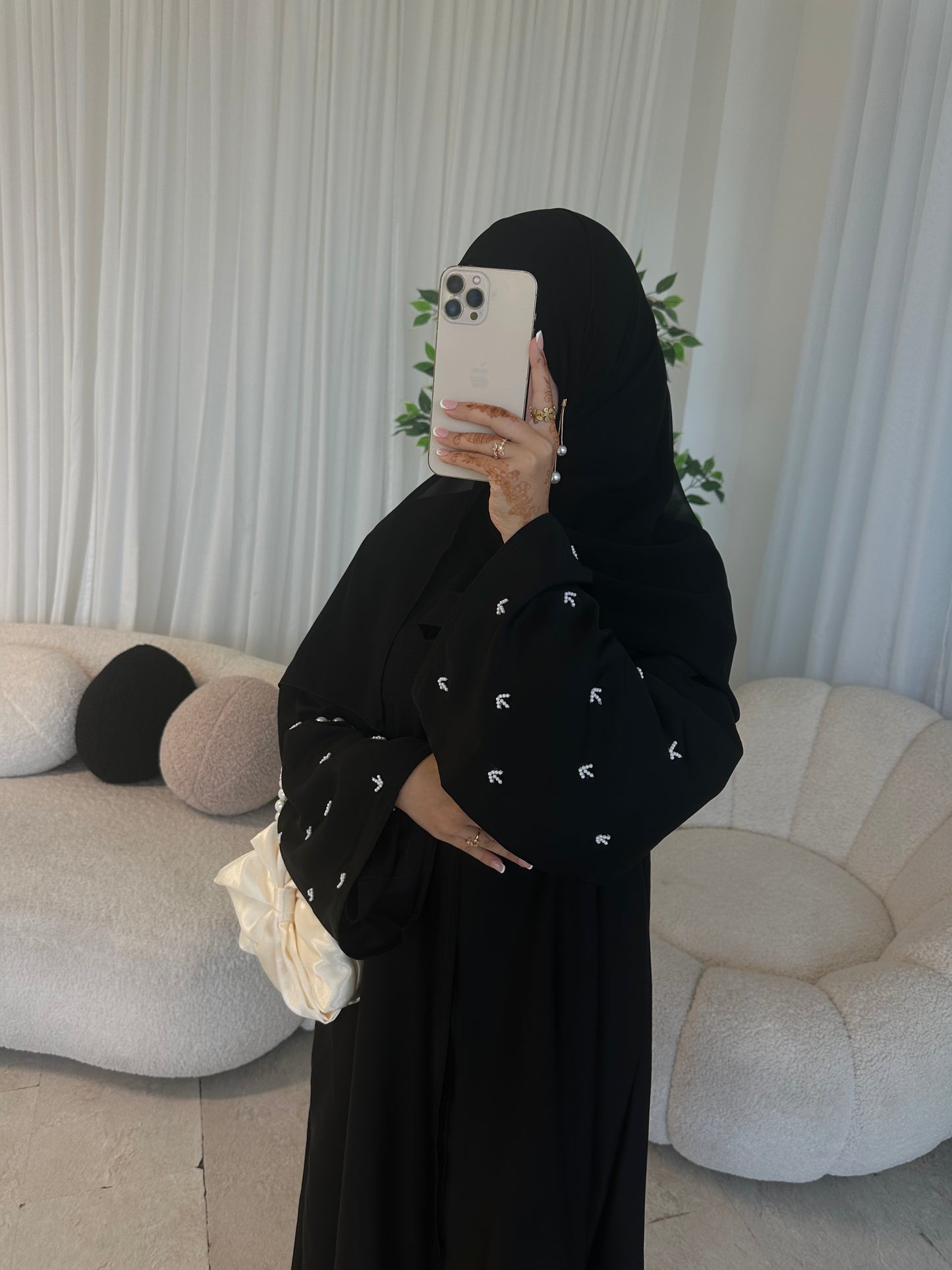 Dina handwork pearls buttoned abaya
