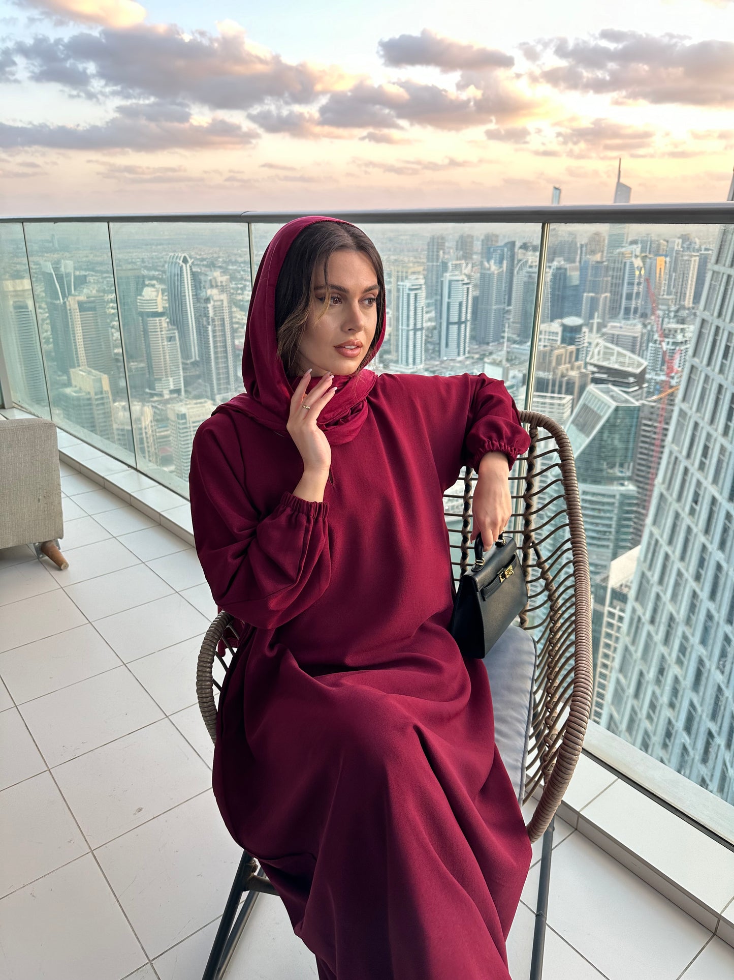 Lamia Cuffed Sleeves Crepe Prayer Abaya with Pockets
