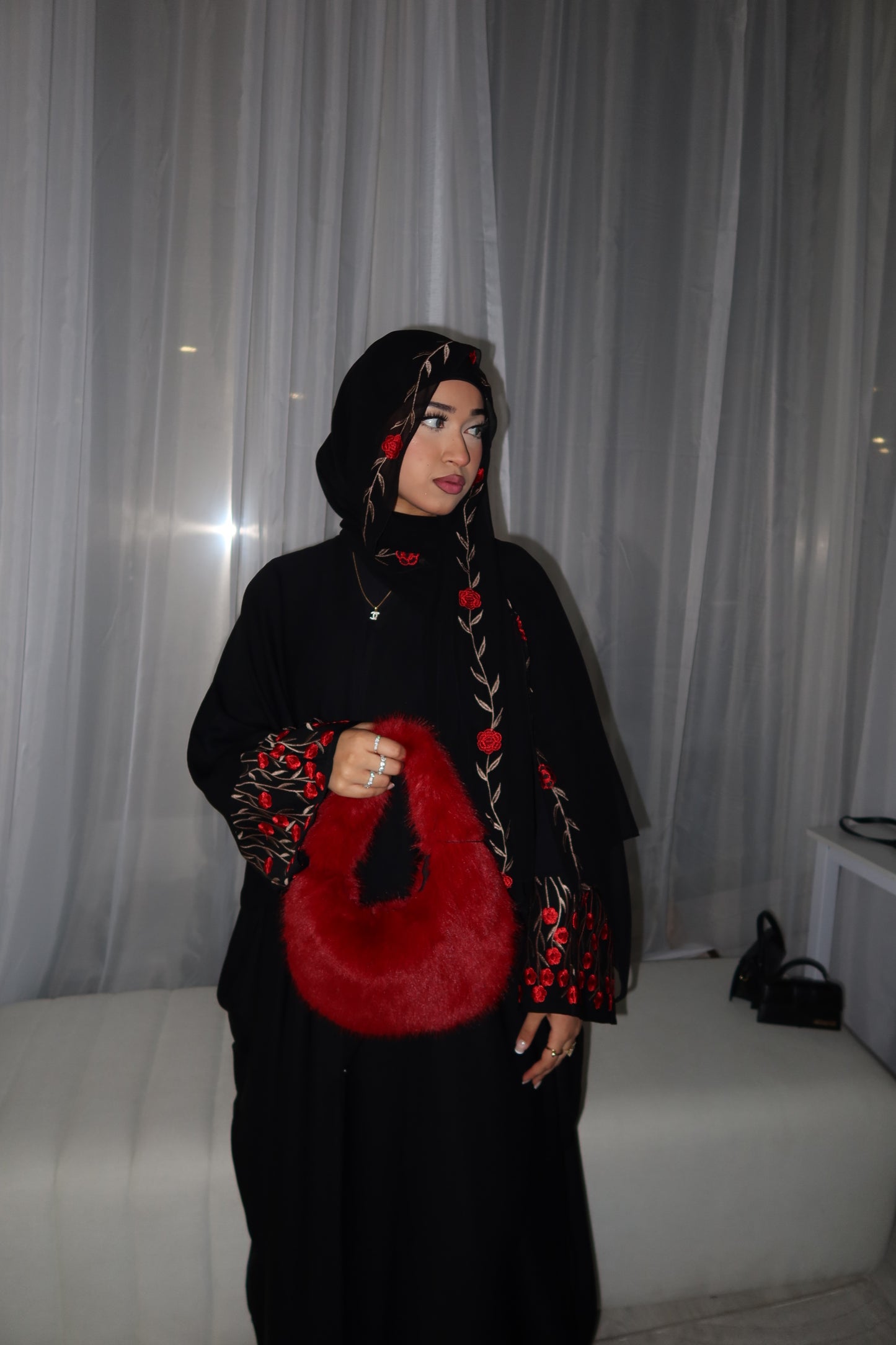 Zahra embroidery abaya with matching embroidery hijab