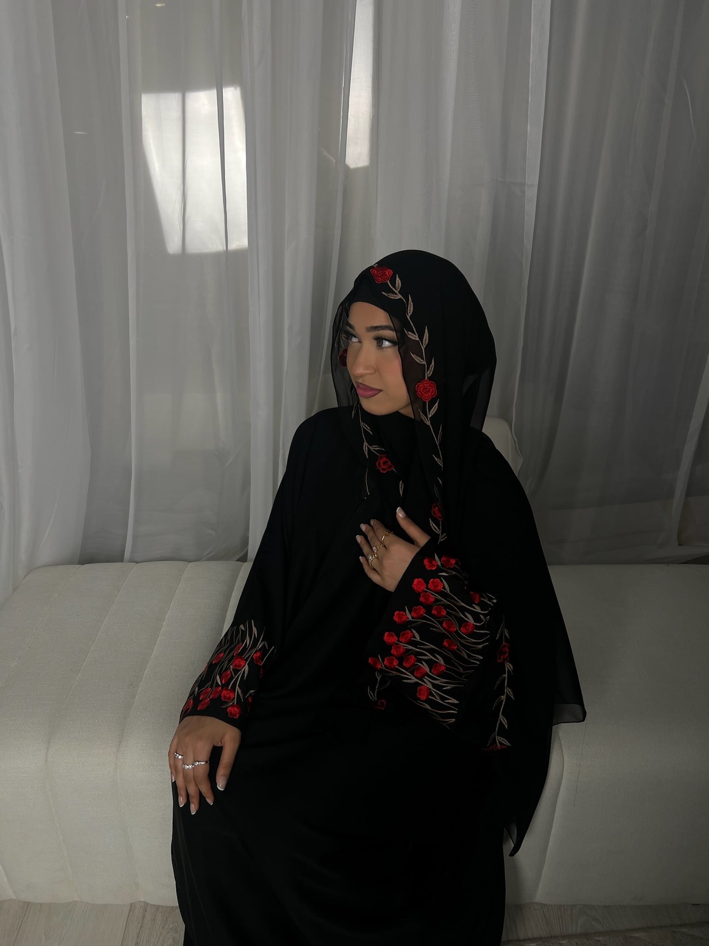 Zahra embroidery abaya with matching embroidery hijab