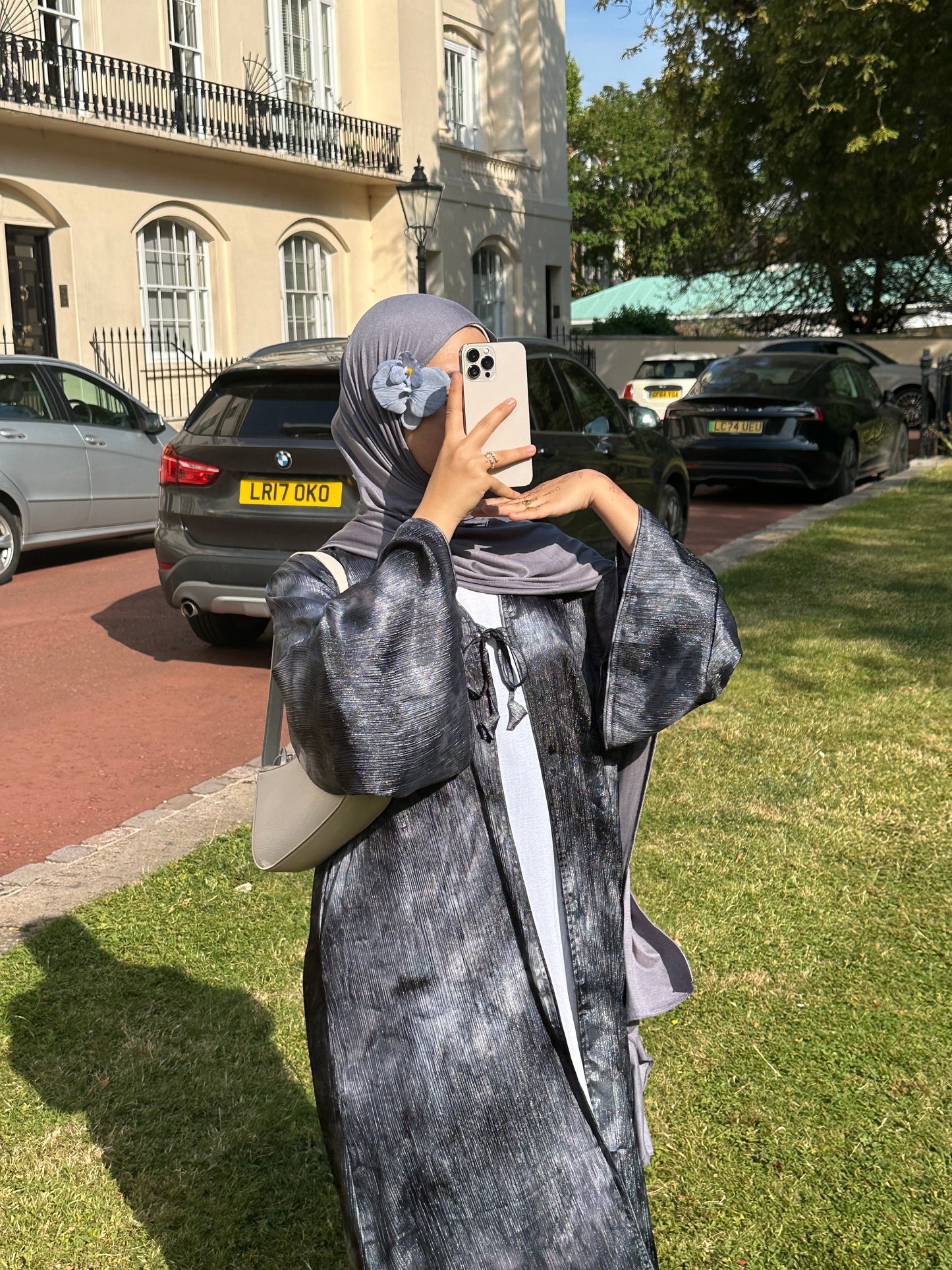Bow tie up marble printed abaya