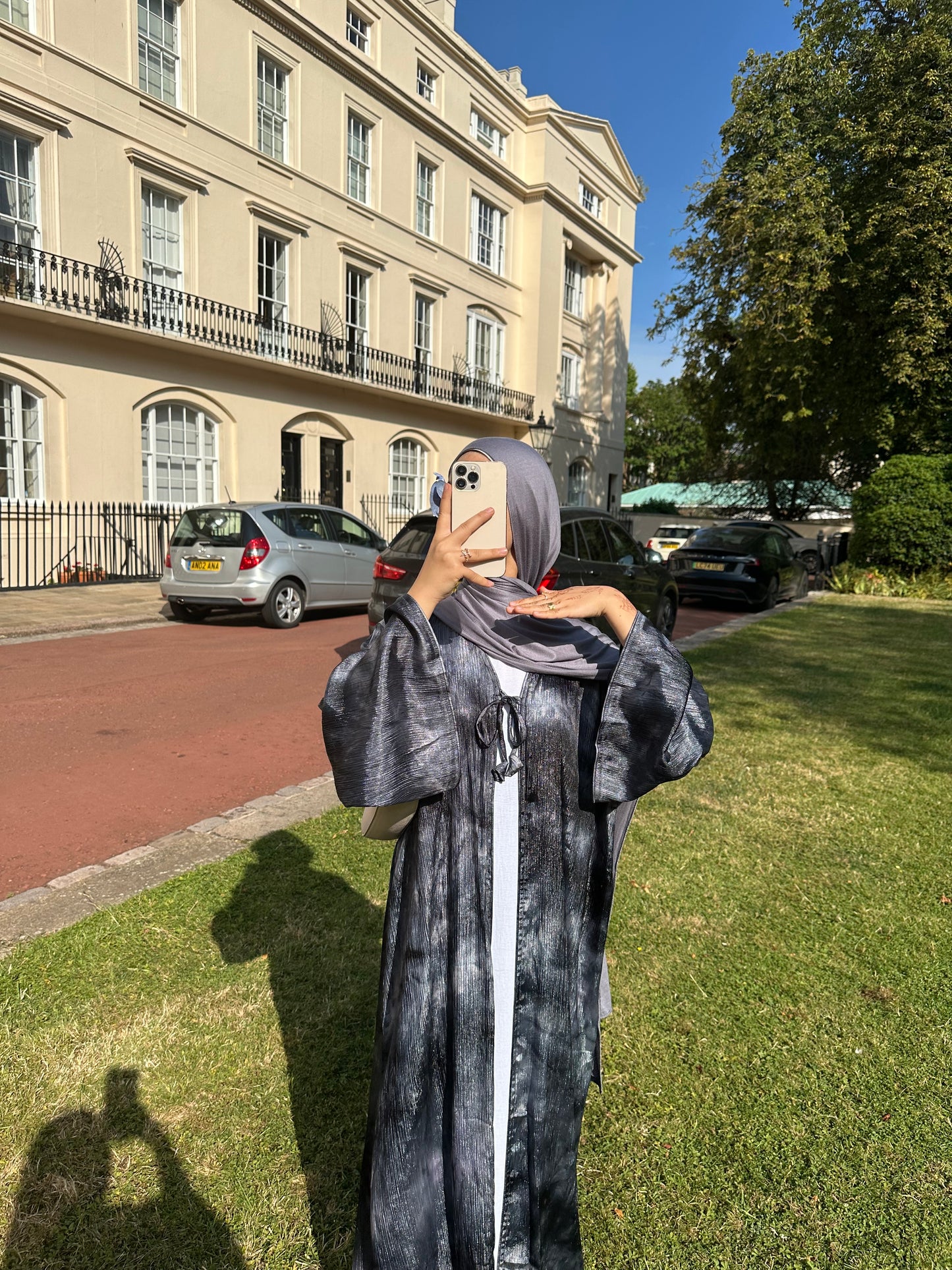 Bow tie up marble printed abaya