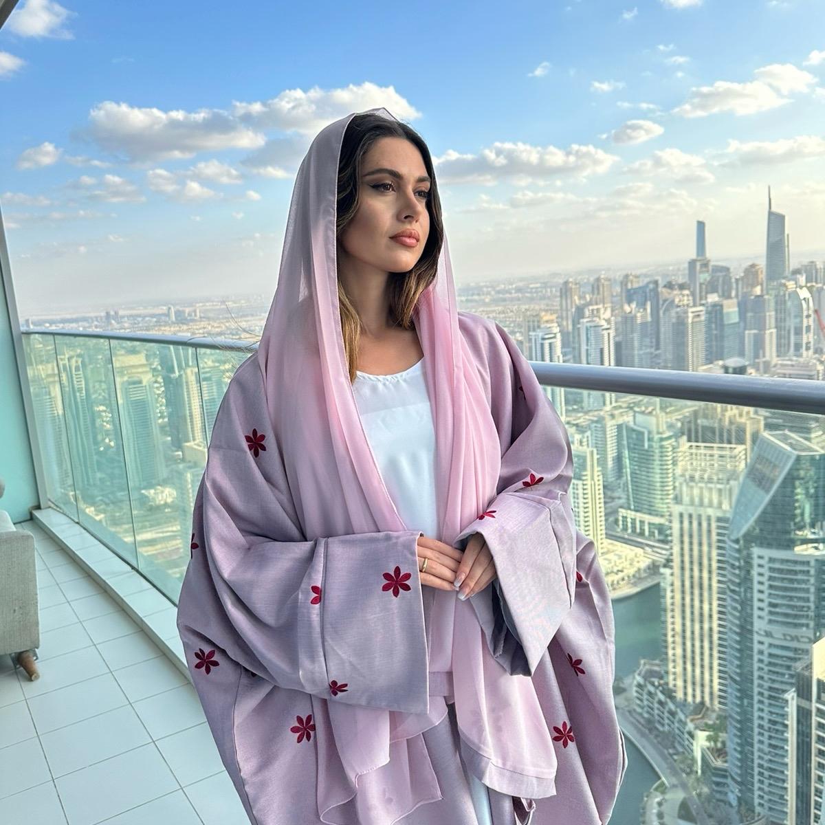 NAIMA linen floral OPEN abaya