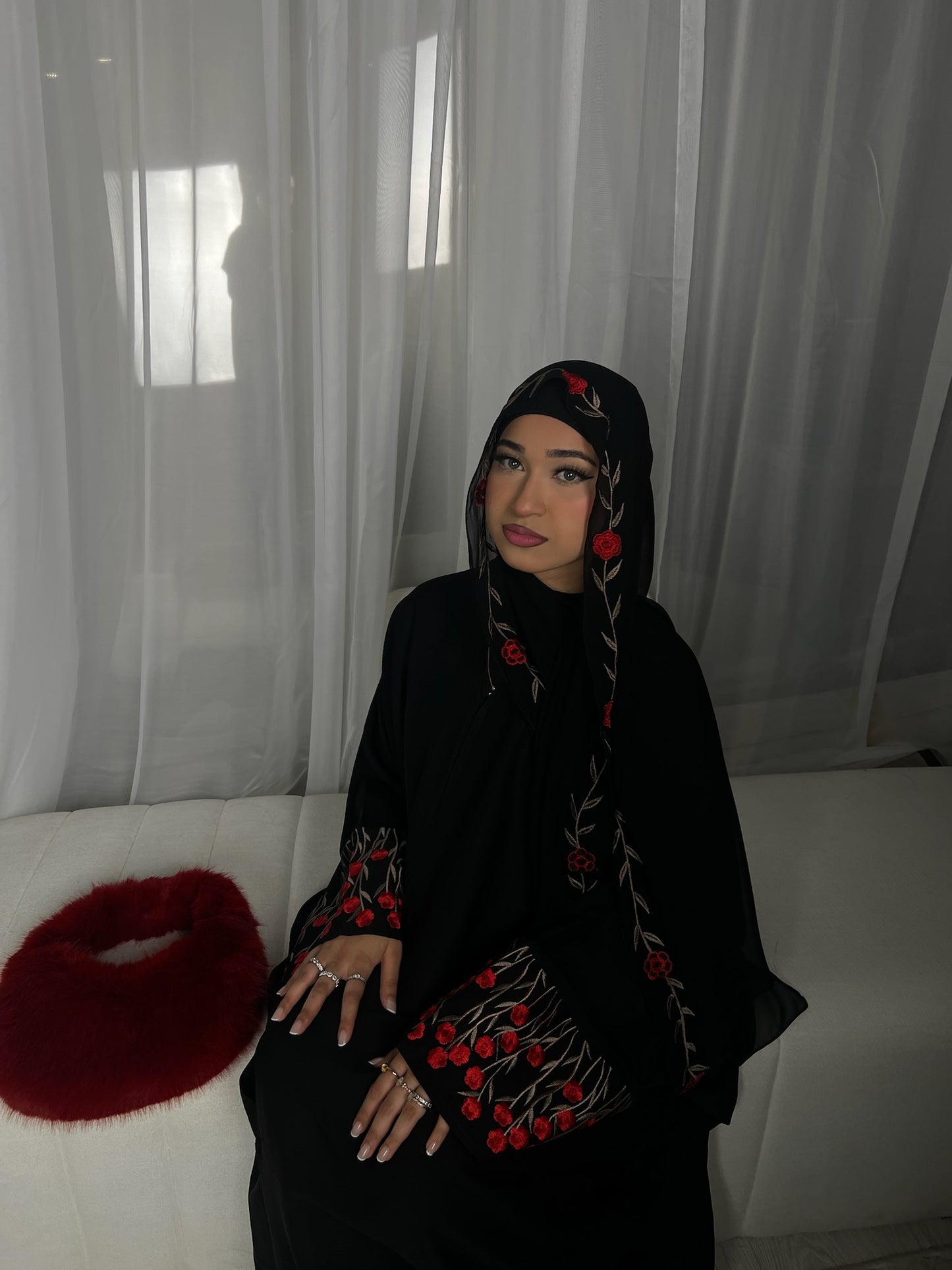 Zahra embroidery abaya with matching embroidery hijab