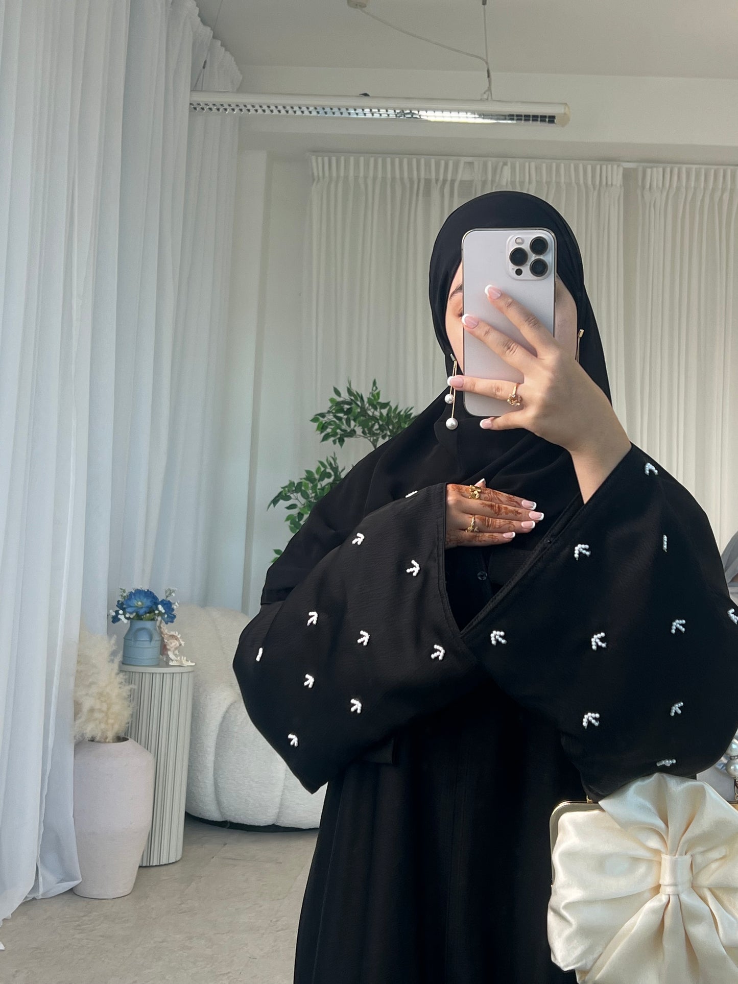 Dina handwork pearls buttoned abaya