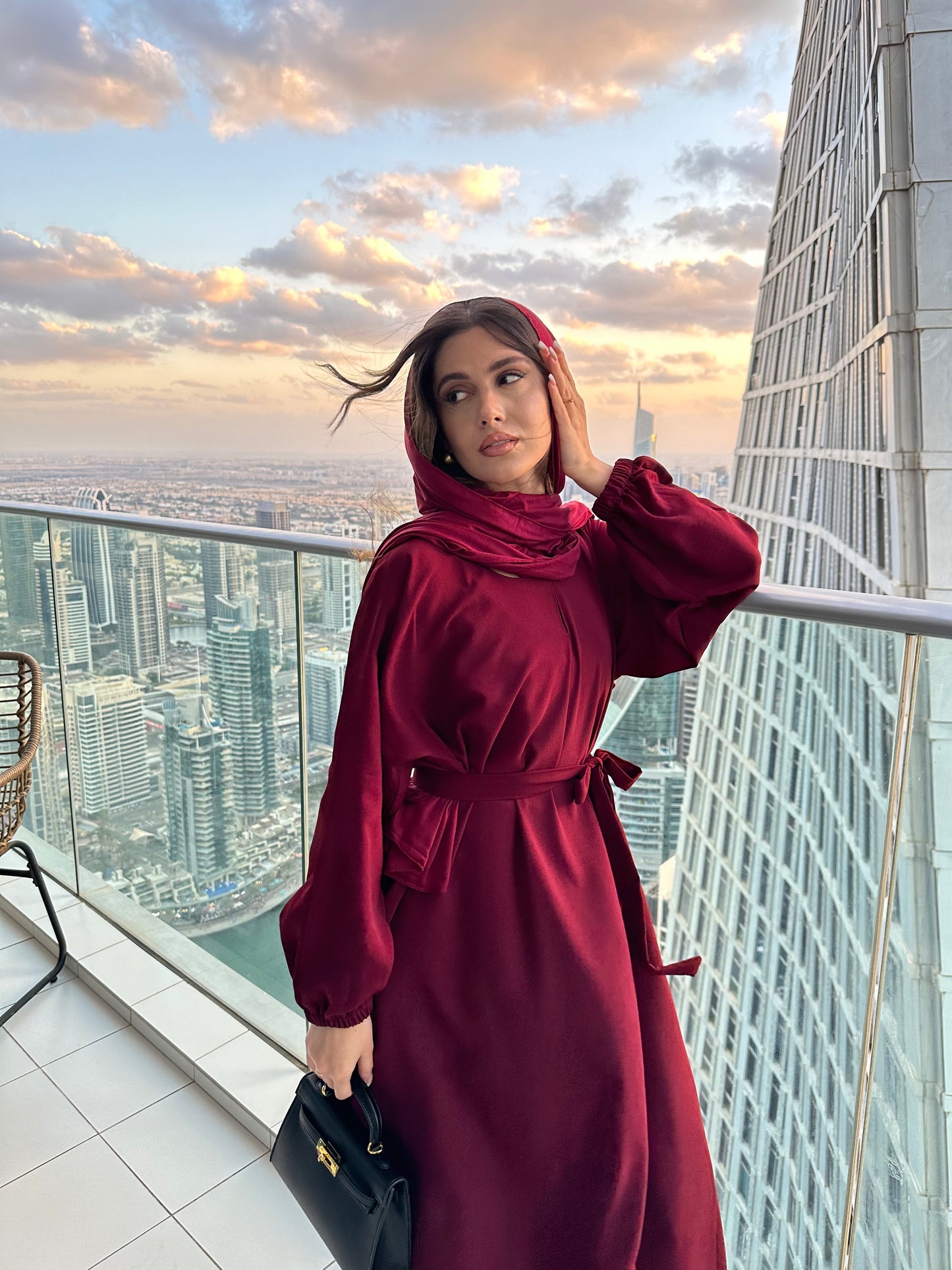 Lamia Cuffed Sleeves Crepe Prayer Abaya with Pockets