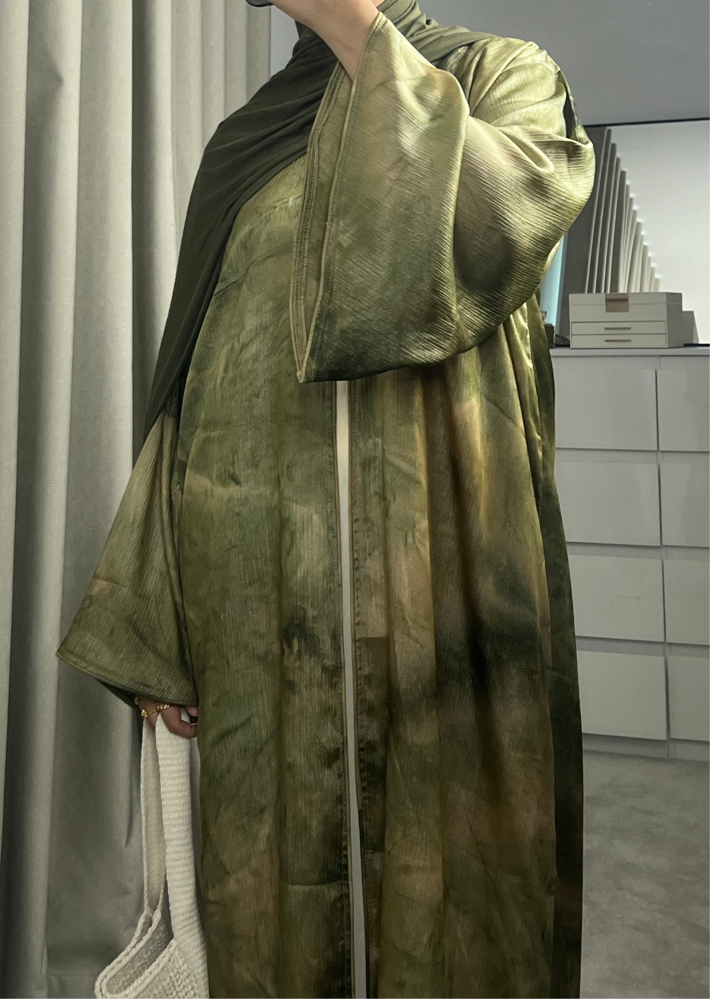 Bow tie up marble printed abaya