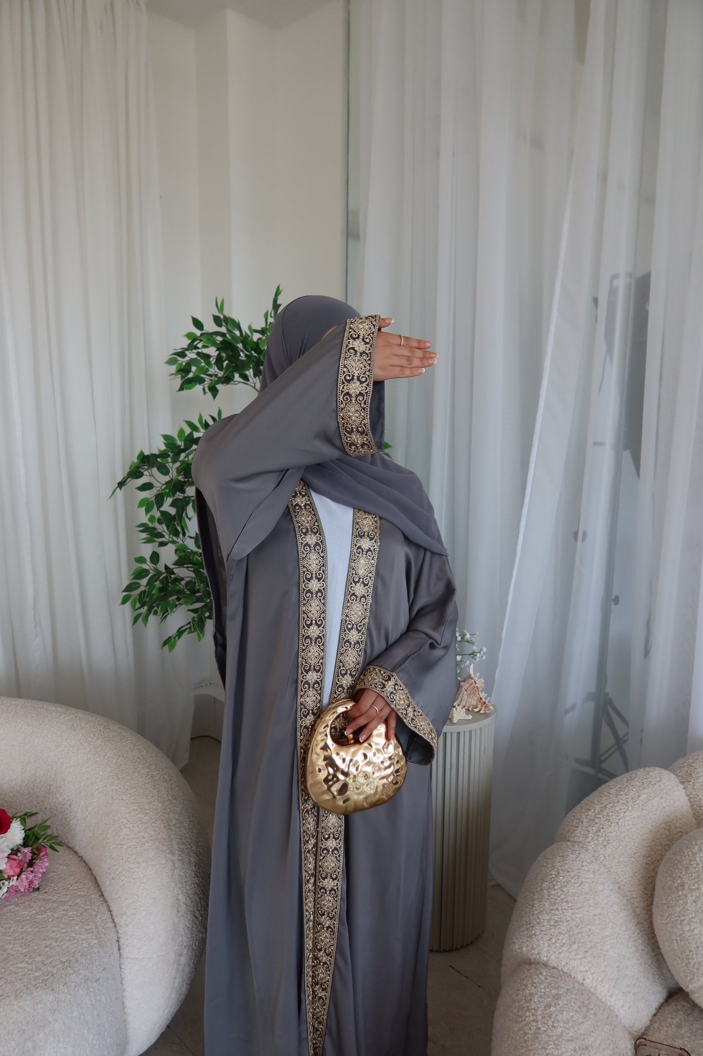 Yusra Lace Open abaya