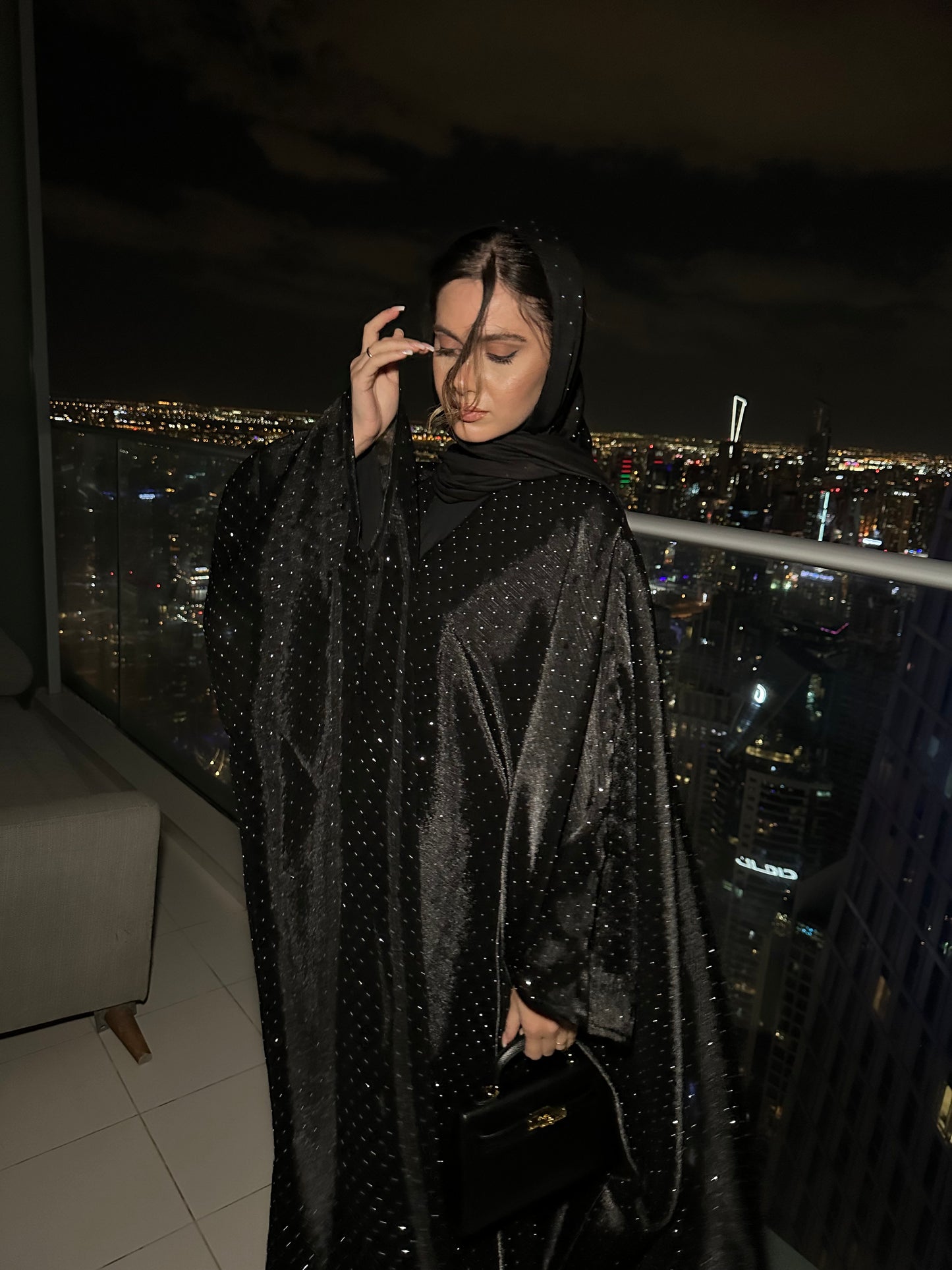 Emirati gems abaya set with inner slip dress *ex display*