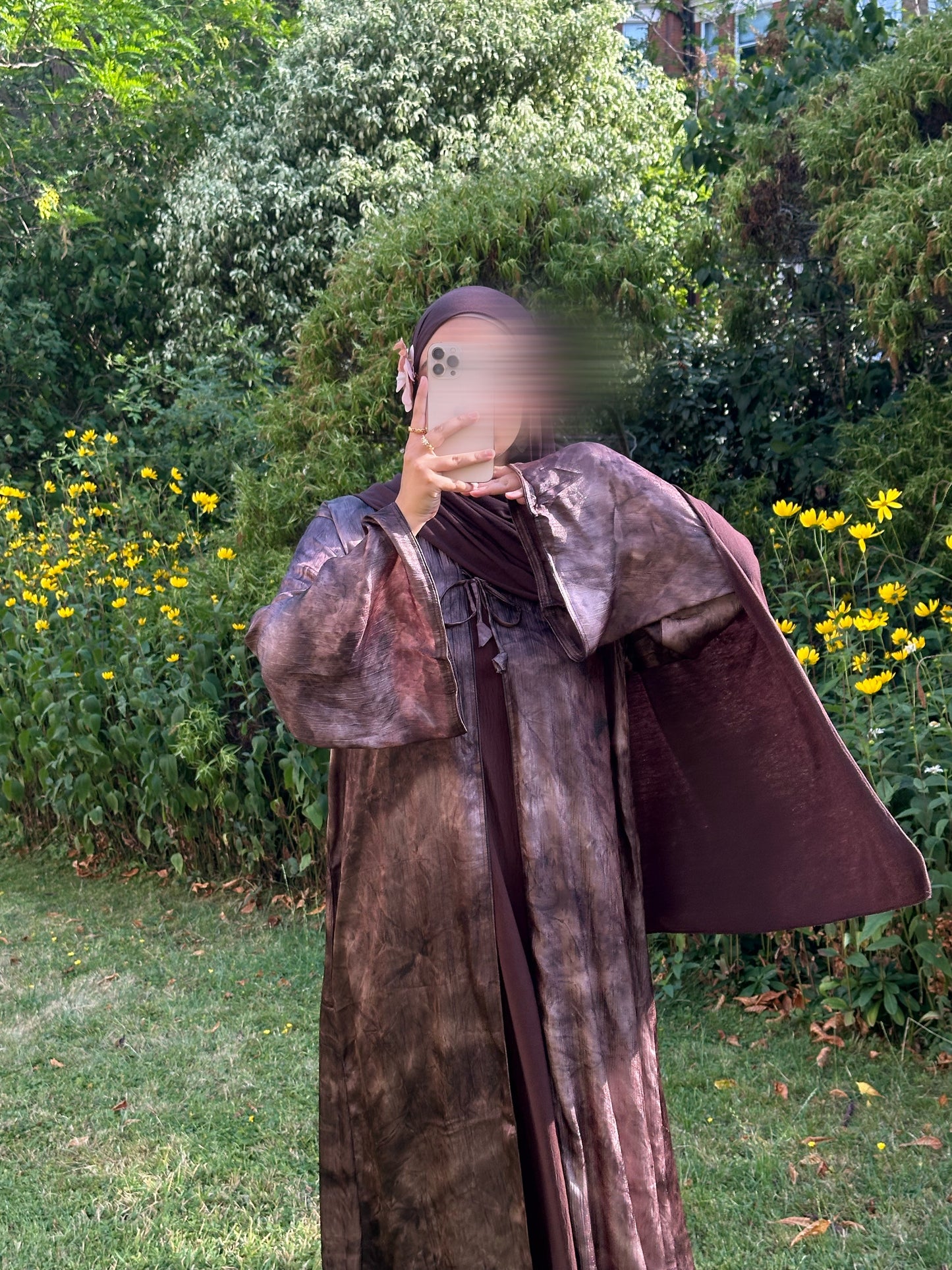 Bow tie up marble printed abaya