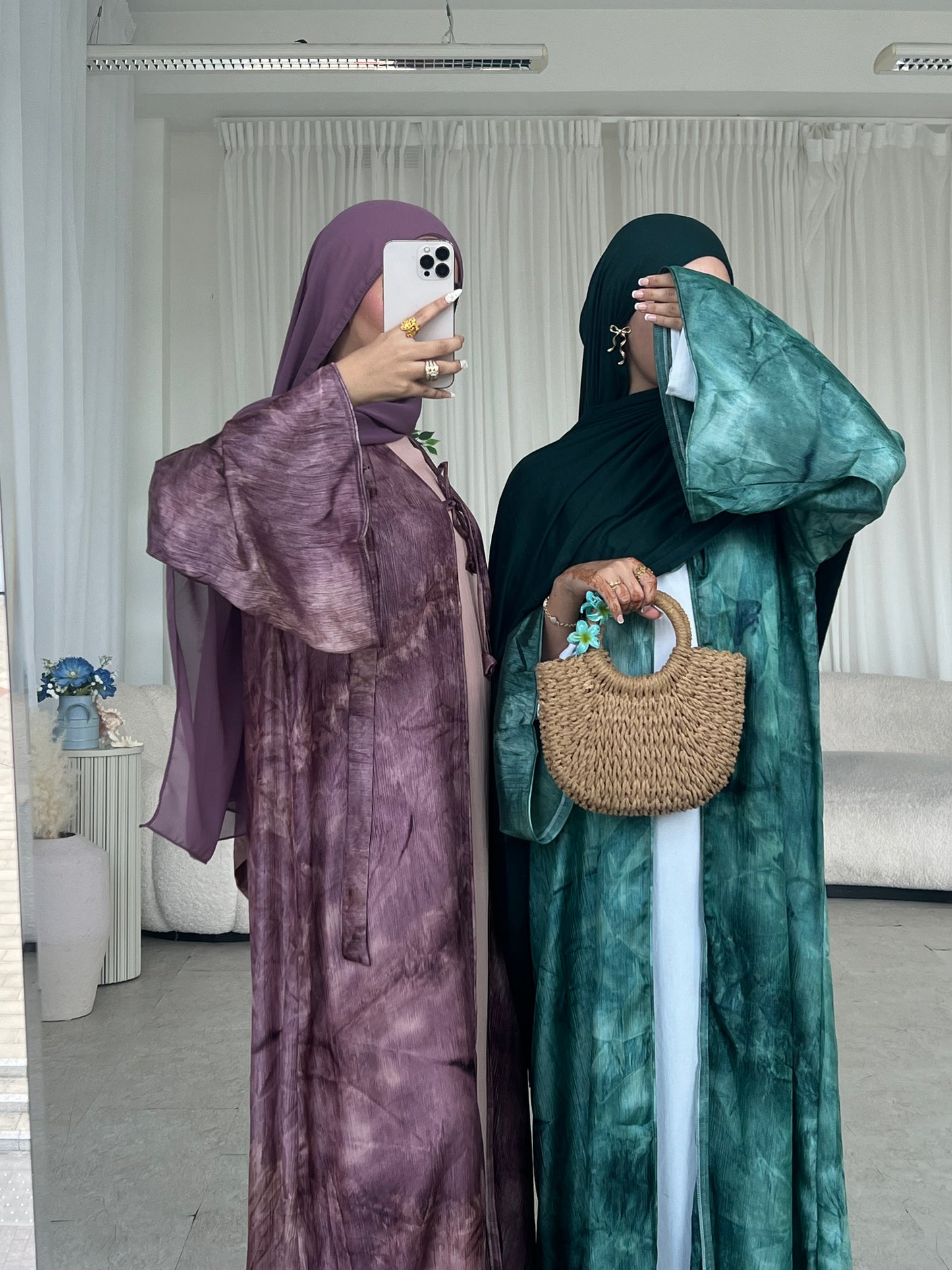 Bow tie up marble printed abaya