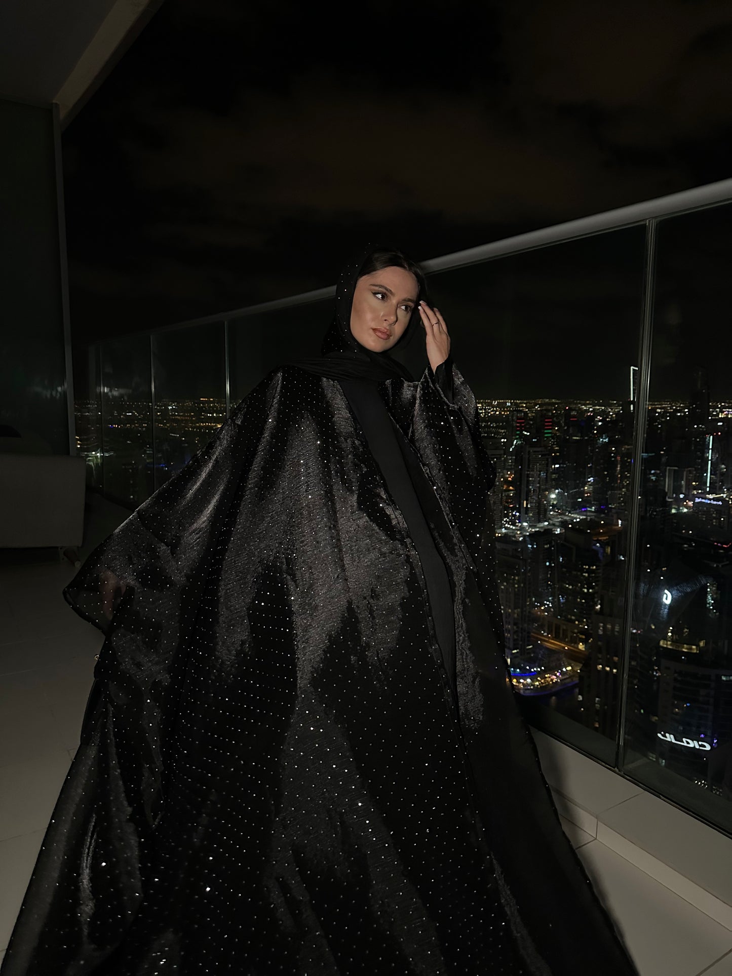 Emirati gems abaya set with inner slip dress *ex display*