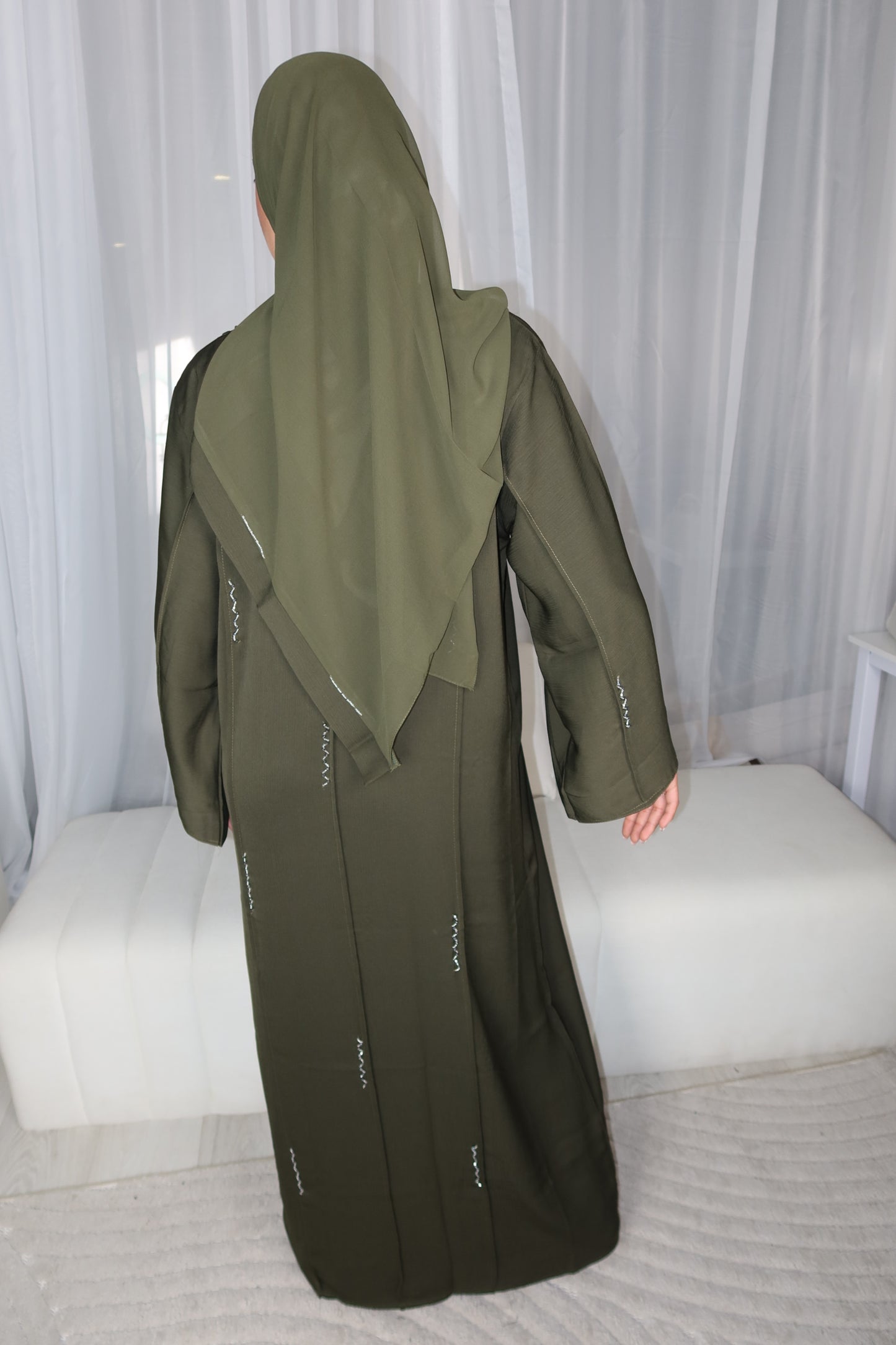 Sultan olive embellished buttoned abaya