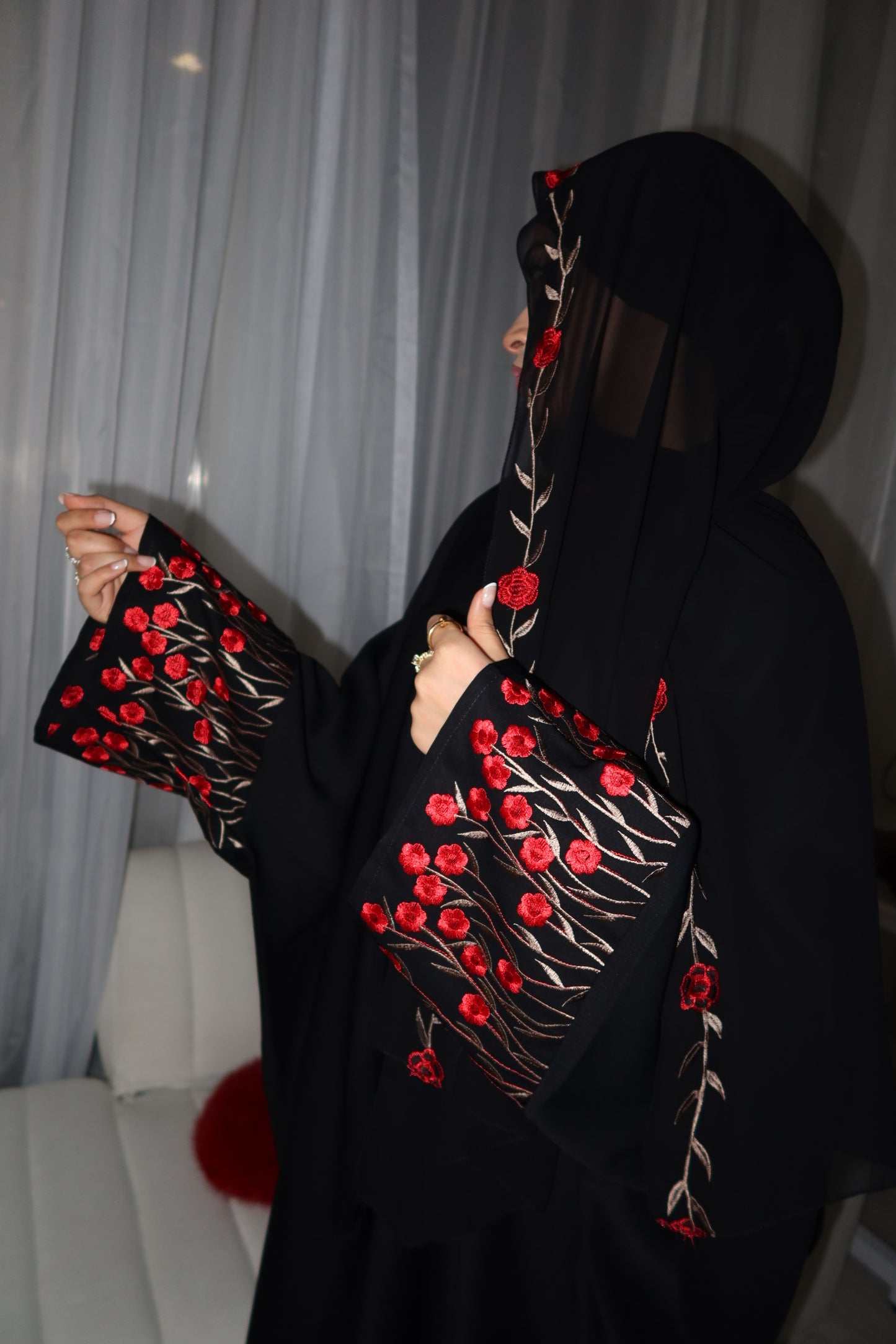 Zahra embroidery abaya with matching embroidery hijab
