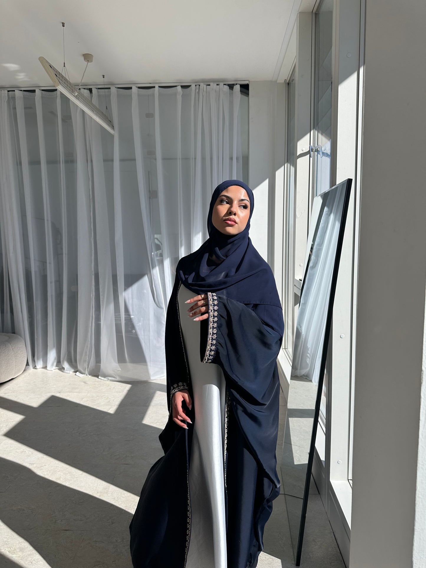 Sapphire Luxury Navy Blue Lace Open Abaya