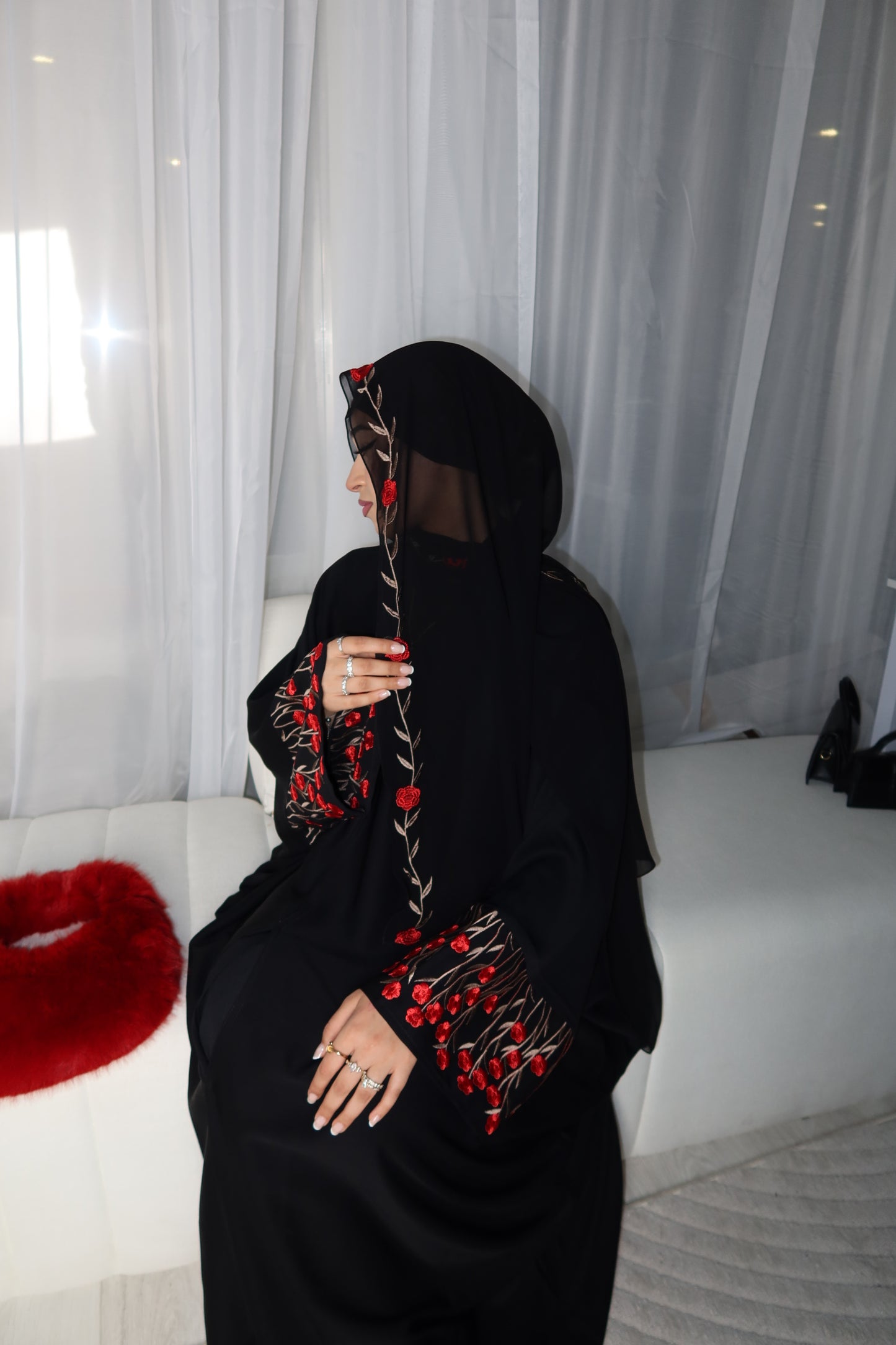 Zahra embroidery abaya with matching embroidery hijab