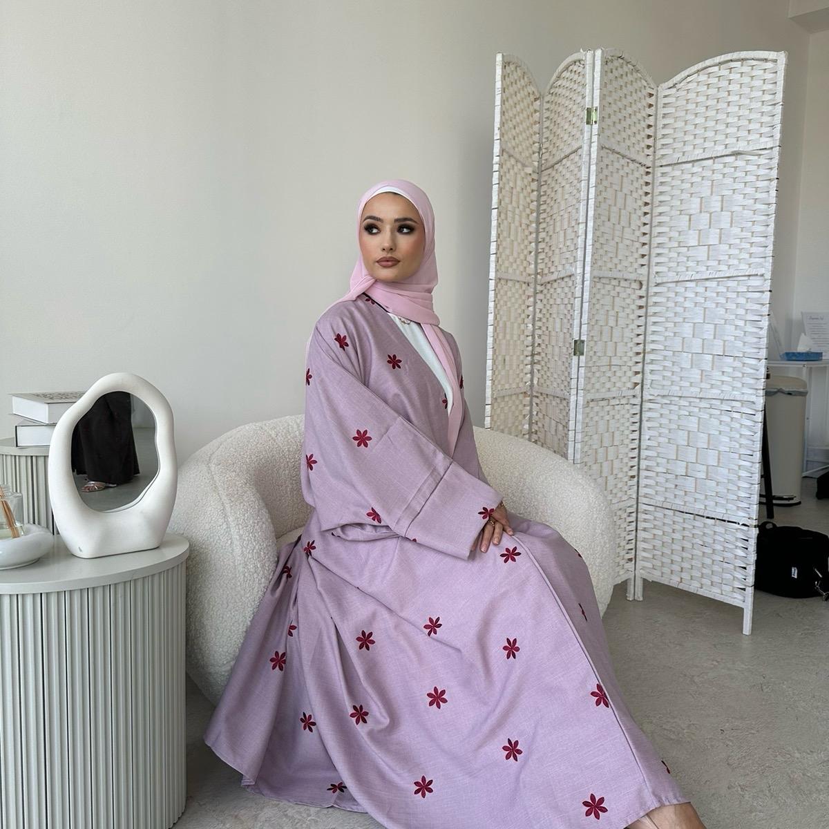 NAIMA linen floral OPEN abaya