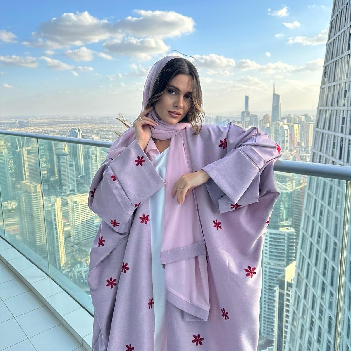 NAIMA linen floral OPEN abaya