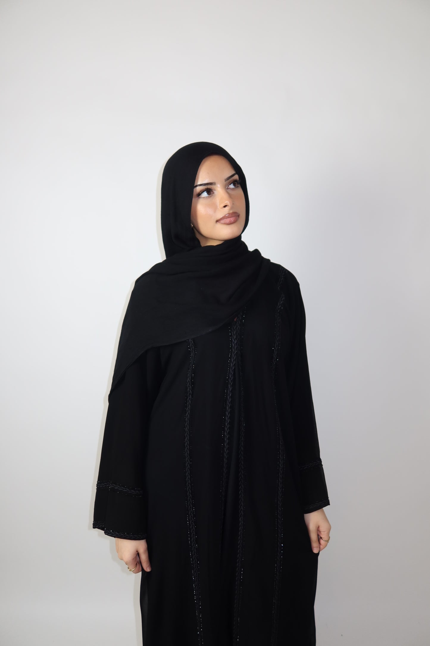 Hayaat chiffon layered black lace abaya