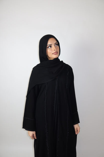 Hayaat chiffon layered black lace abaya