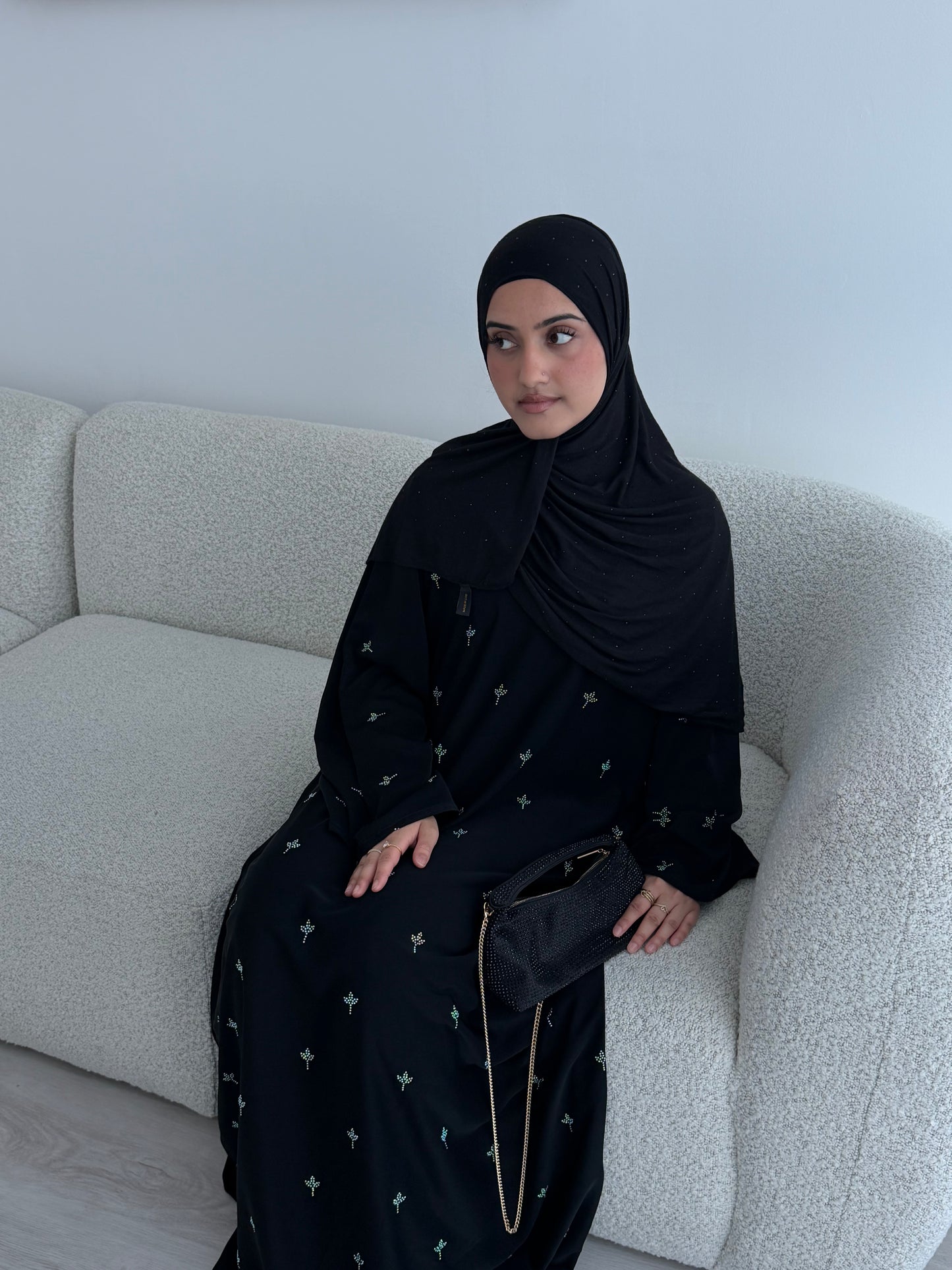 Khawla gem stones closed Eid abaya