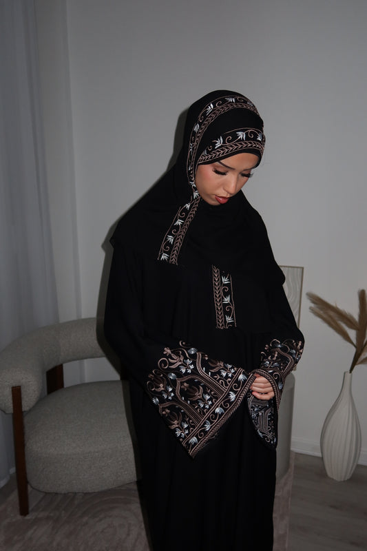 Maryam embroidery abaya with matching embroidery hijab