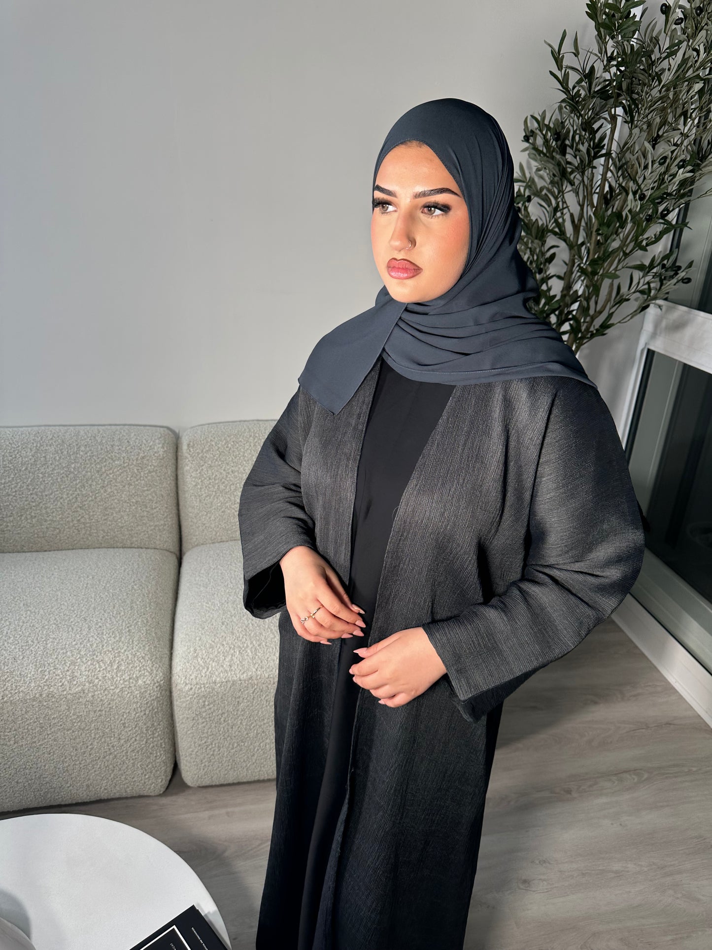 Rahma crushed linen open abaya