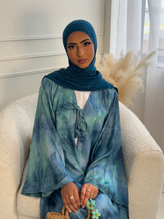 Bow tie up marble printed abaya