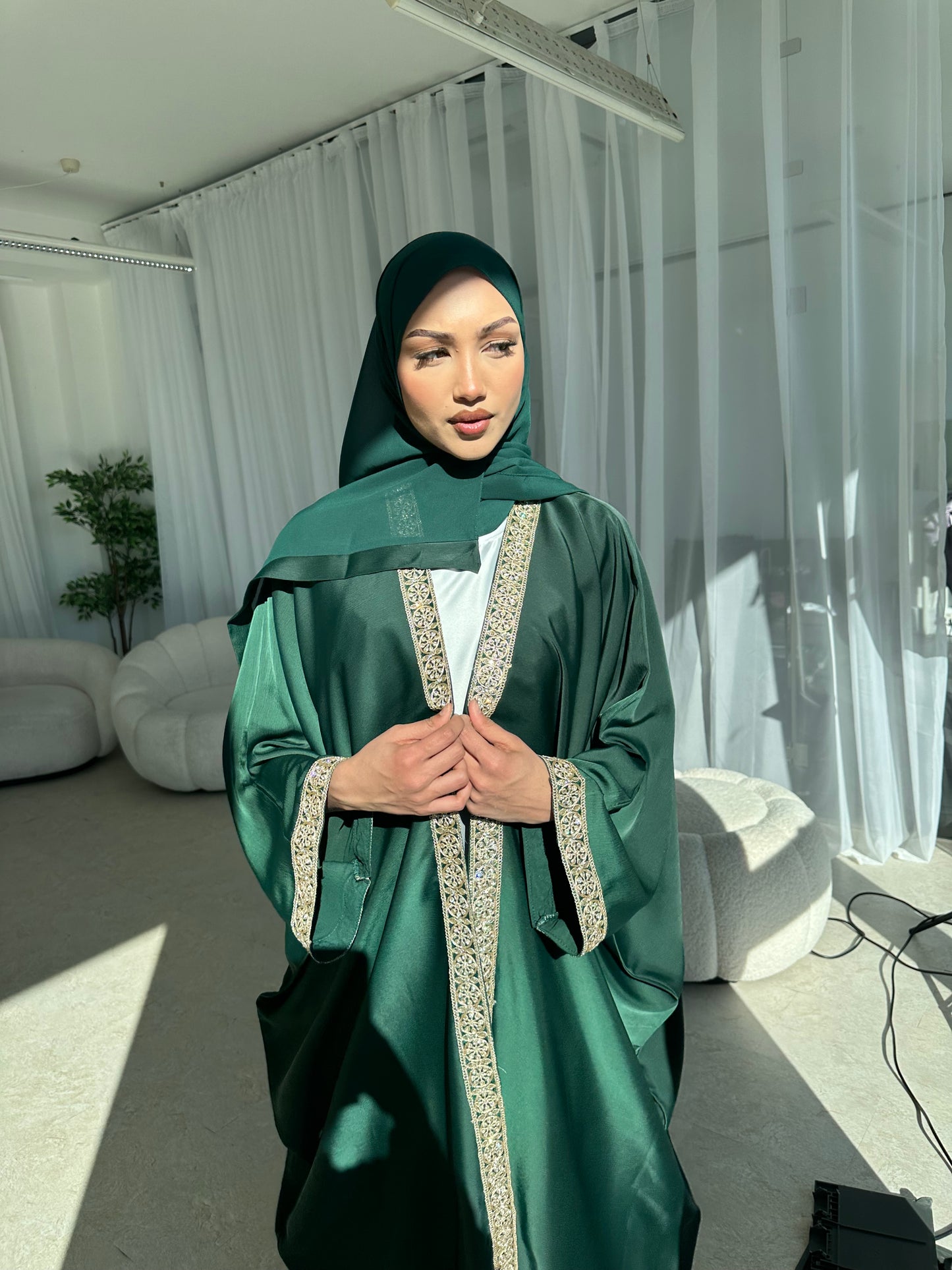 Emerald Green Luxury Lace Open Abaya LIMITED EDITION DROP