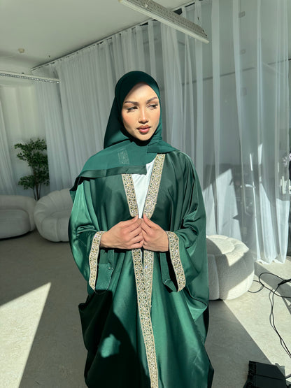 Emerald Green Luxury Lace Open Abaya LIMITED EDITION DROP