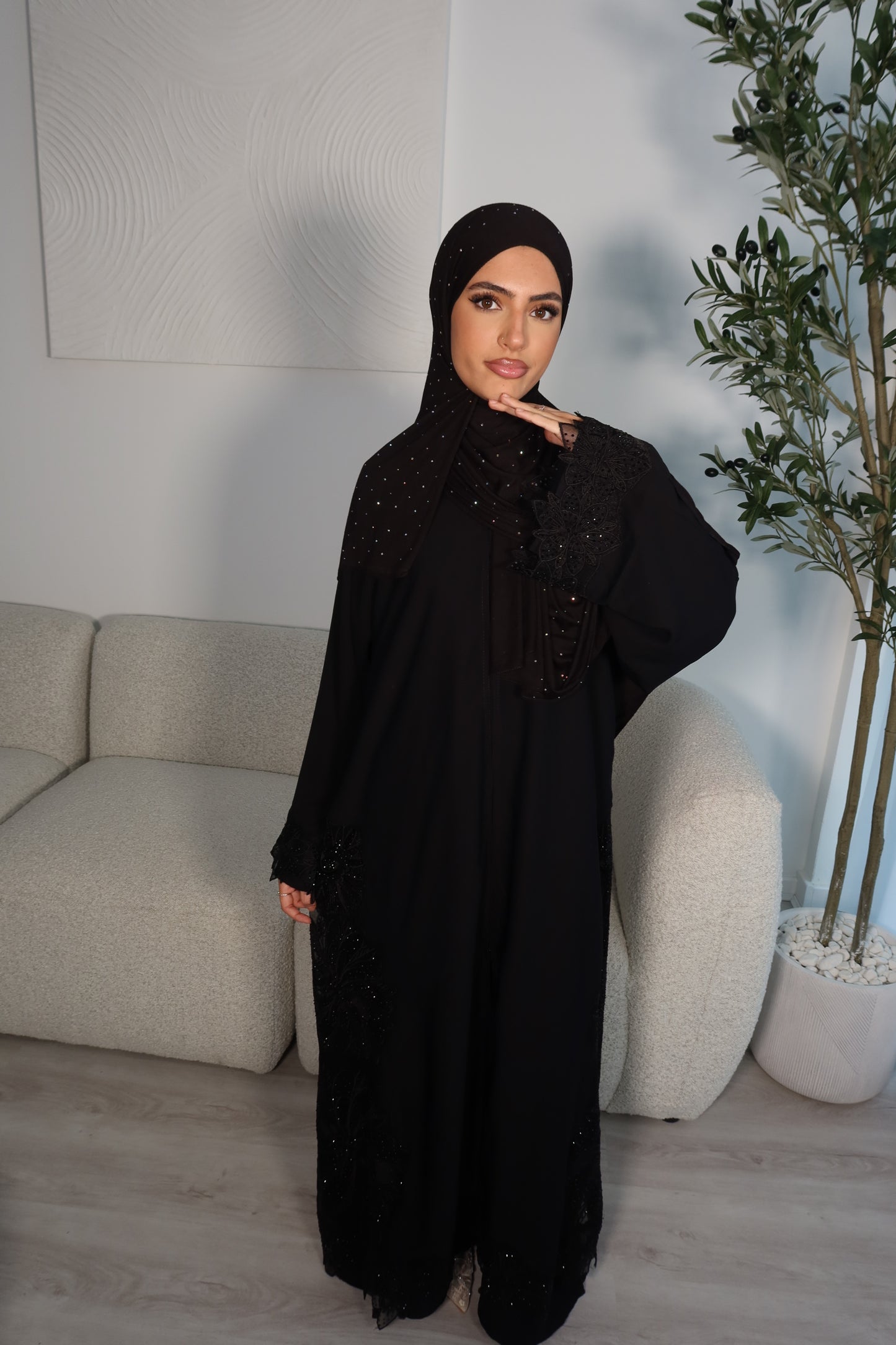 Kulthoom lace buttoned black abaya