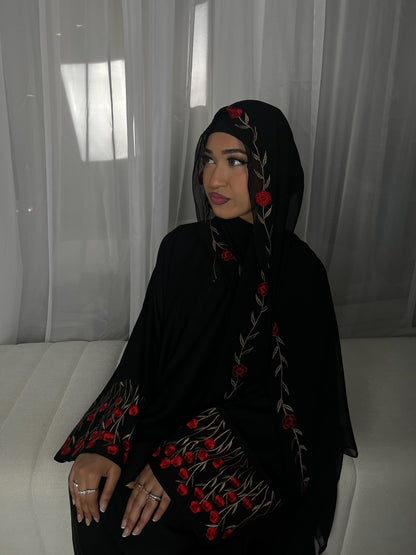 Zahra embroidery abaya with matching embroidery hijab