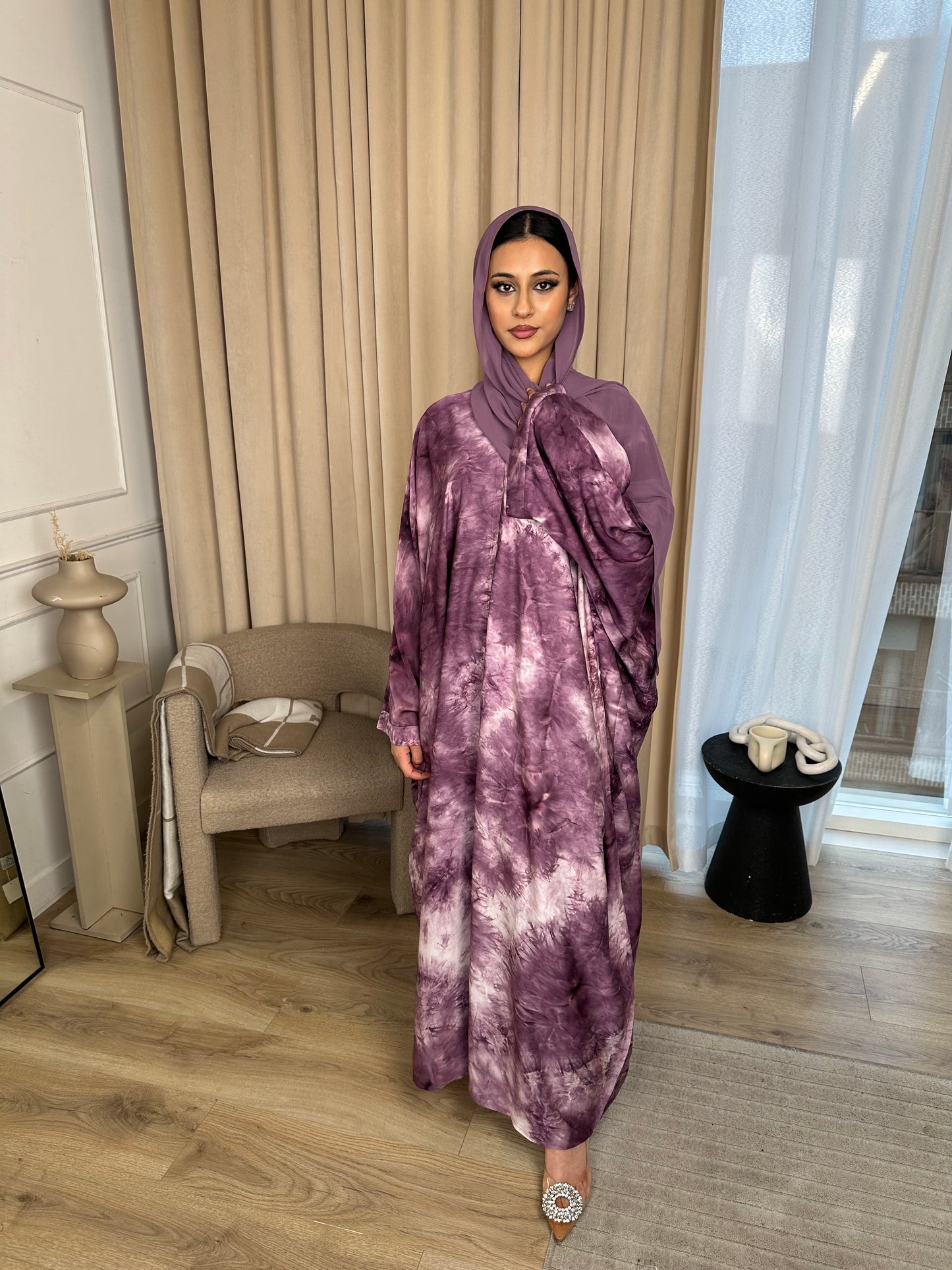 Layaan Tie-Dye Print Butterfly Abaya