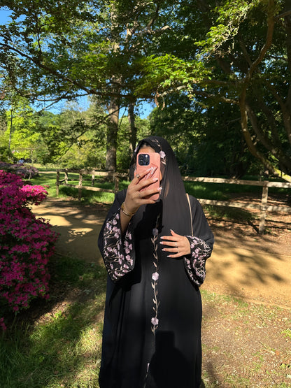 Zahra embroidery abaya with matching embroidery hijab