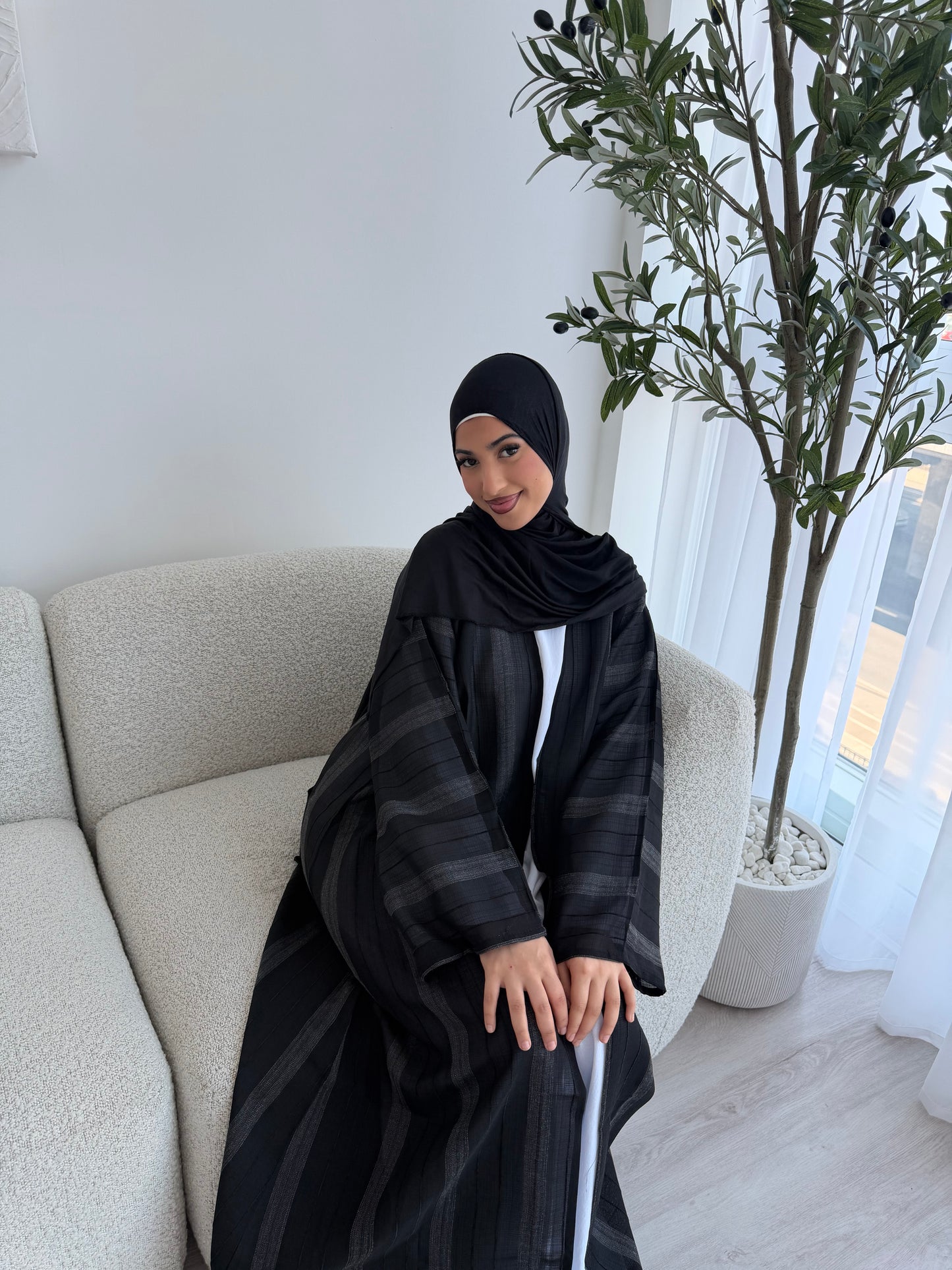 Essential striped open abaya