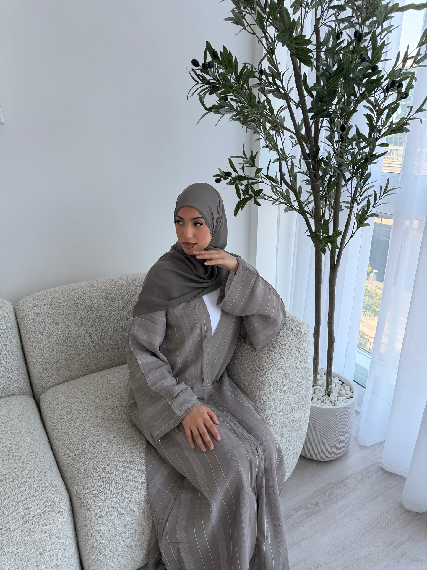 Essential striped open abaya