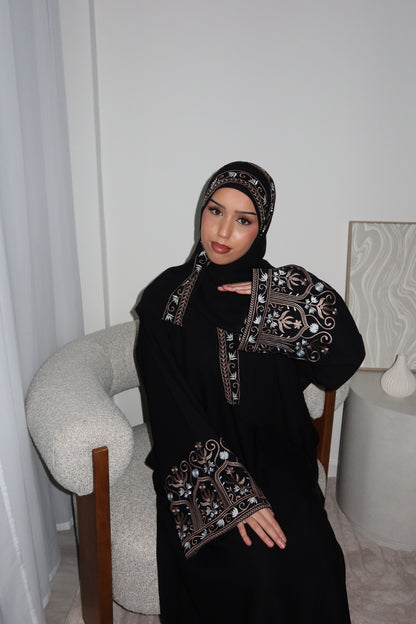 Maryam embroidery abaya with matching embroidery hijab