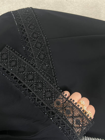 Ayah chiffon black gems abaya with inner slip dress
