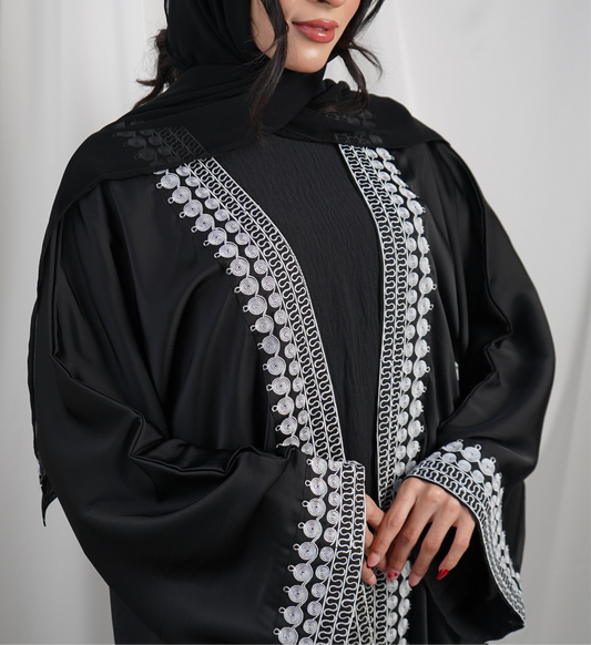 CLEARANCE- Kaftan style open embroidery abaya with inner slip dress LIMITED EDITION DROP