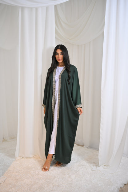 Emerald Green Luxury Lace Open Abaya LIMITED EDITION DROP