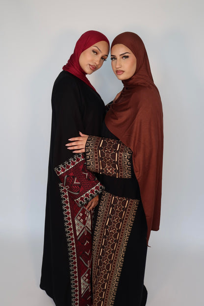 Tatreez 3.0 black buttoned nida abaya embroidery